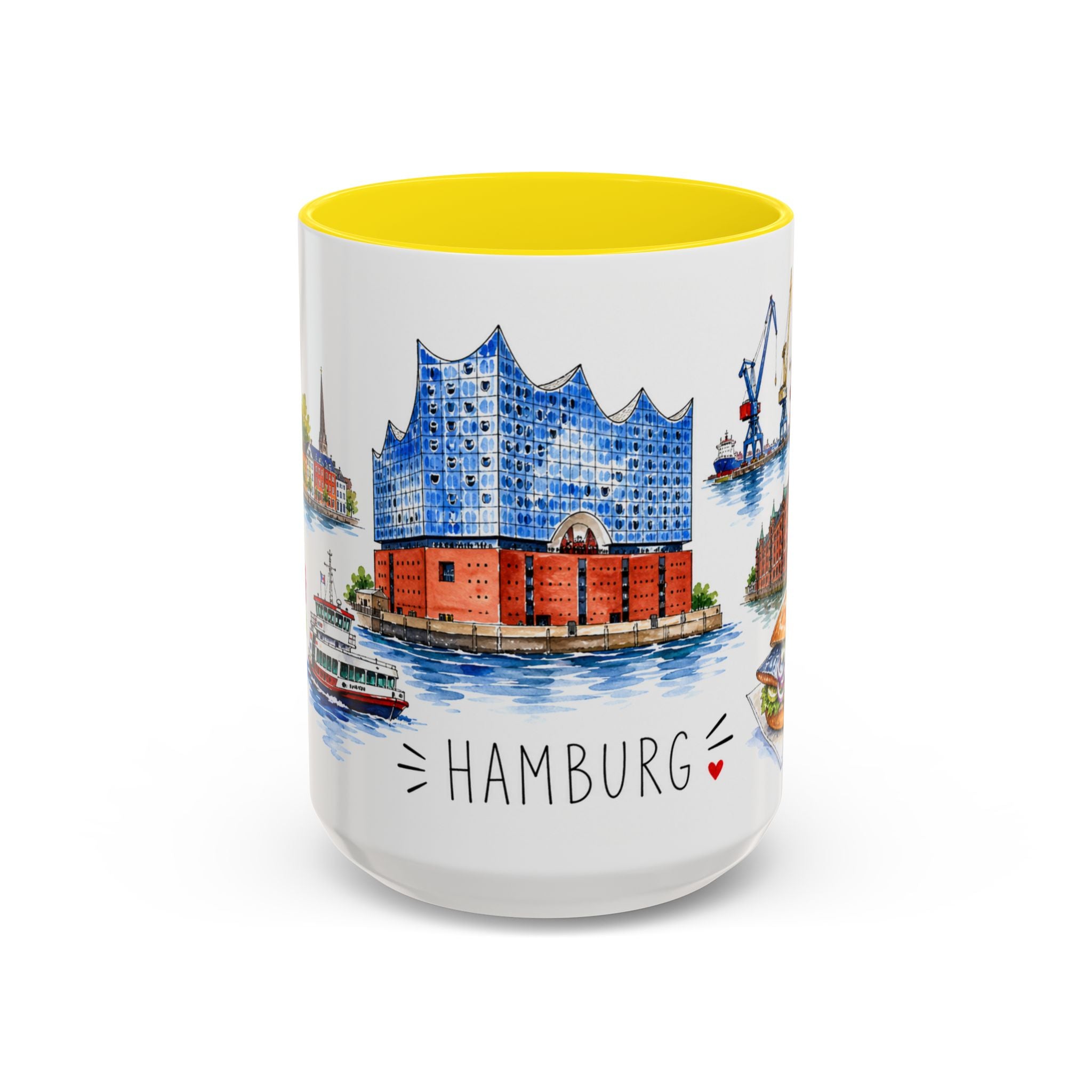 Hamburg Illustrated Travel Mug | City Souvenir Accent Coffee Mug | 11oz 15oz Ceramic Cup