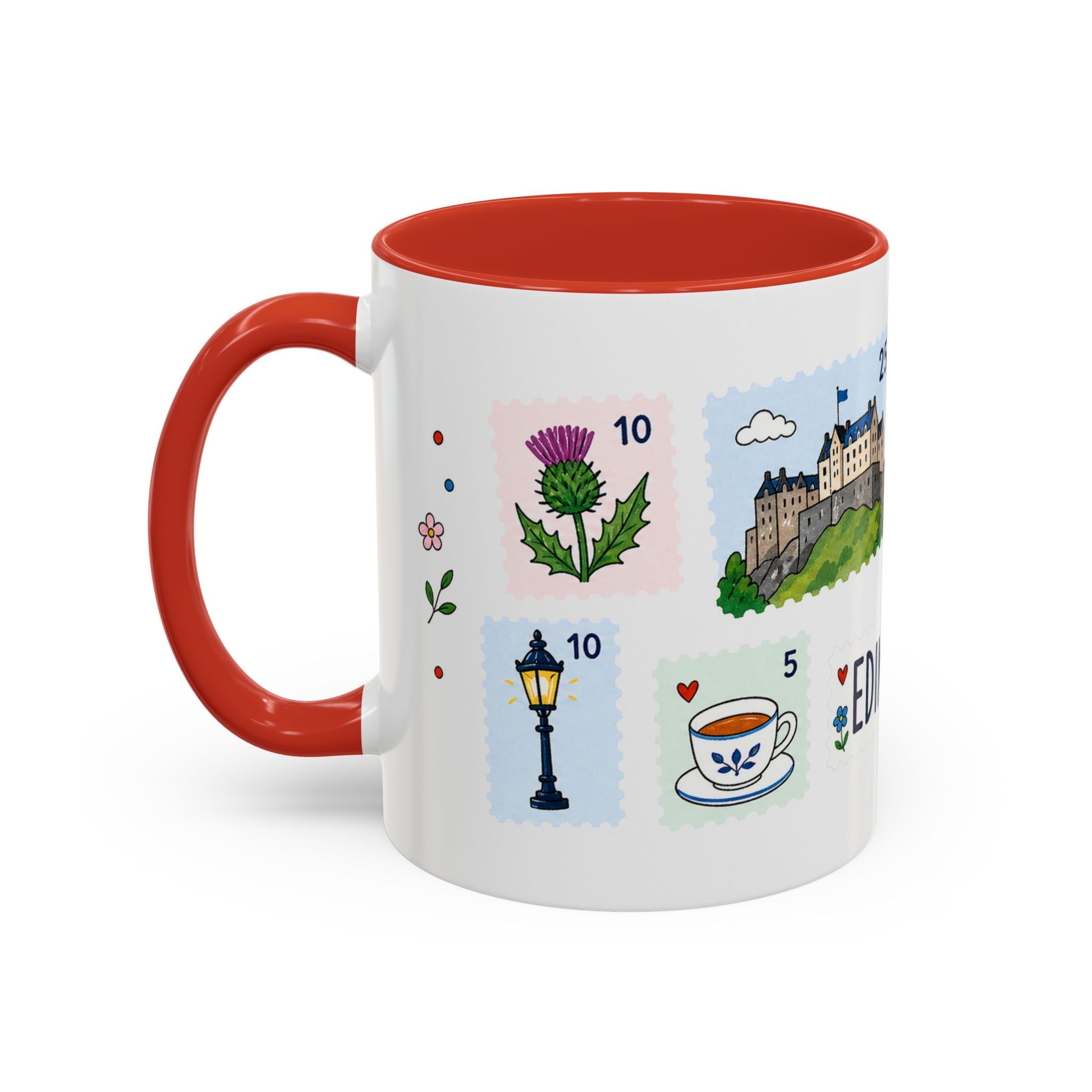 Edinburgh Coffee Mug | Postage Stamp Collage Mug | Travel Souvenir Accent Cup 11oz 15oz