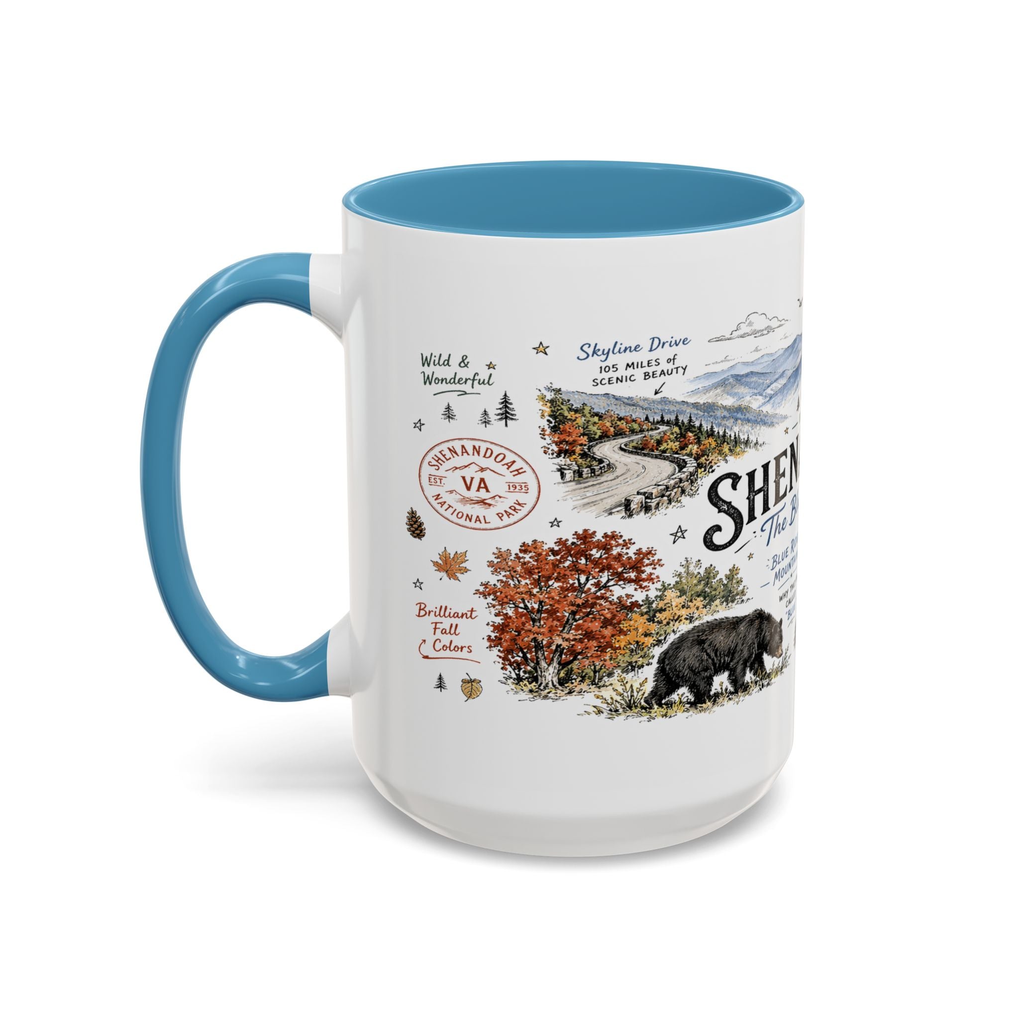 Shenandoah National Park Coffee Mug | Virginia Blue Ridge Hiking Autumn Gift | Accent Color Ceramic 11oz 15oz