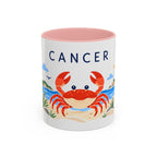 Cancer Zodiac Coffee Mug | Crab and Coastal Design | Astrology Birthday Gift | 11 oz 15 oz Ceramic Accent Mug