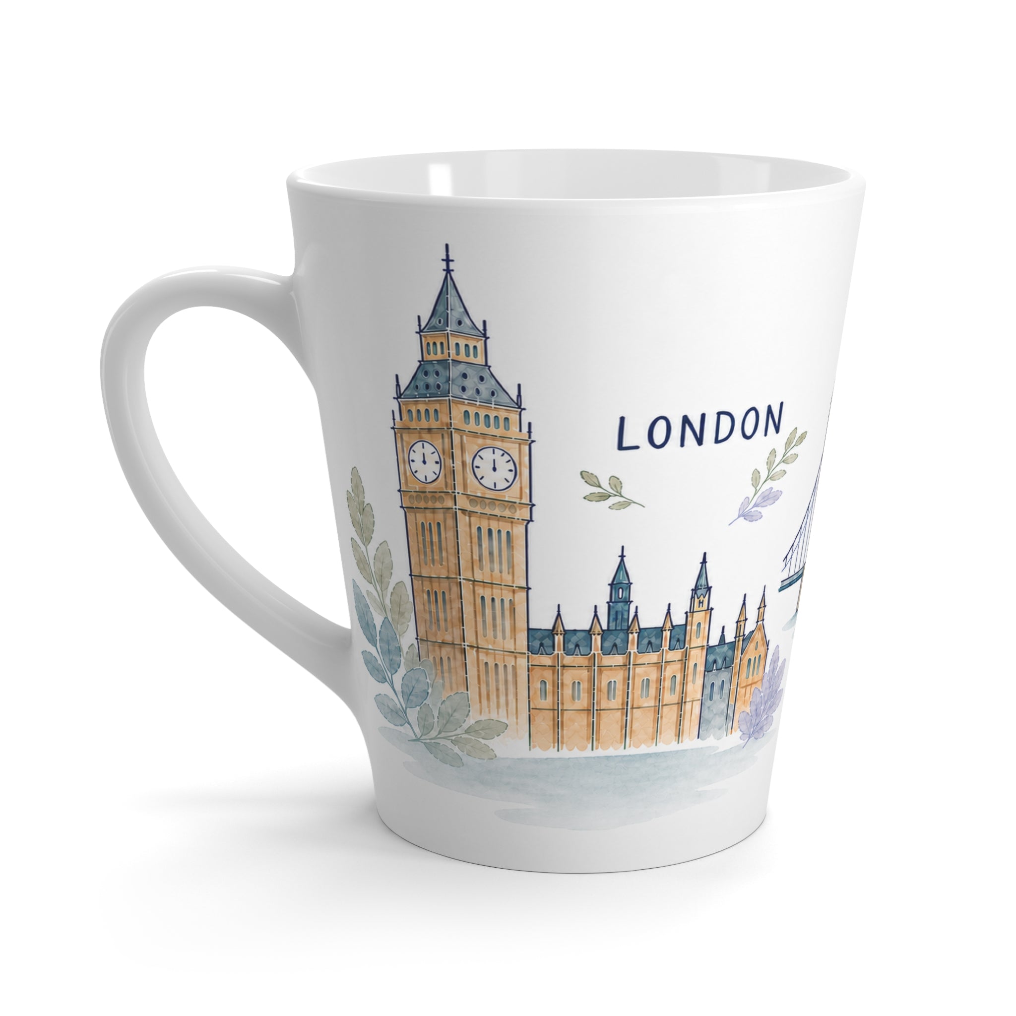 London Latte Mug | Watercolor City Travel Mug | 12 oz Ceramic Souvenir Gift