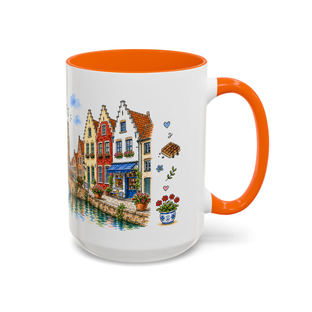 Bruges Illustrated Travel Mug | Belgium Souvenir Accent Coffee Mug | 11oz 15oz Ceramic Cup