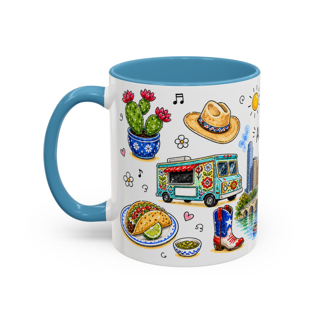 Austin Illustrated Travel Mug | City Souvenir Accent Coffee Mug | 11oz 15oz Ceramic Cup