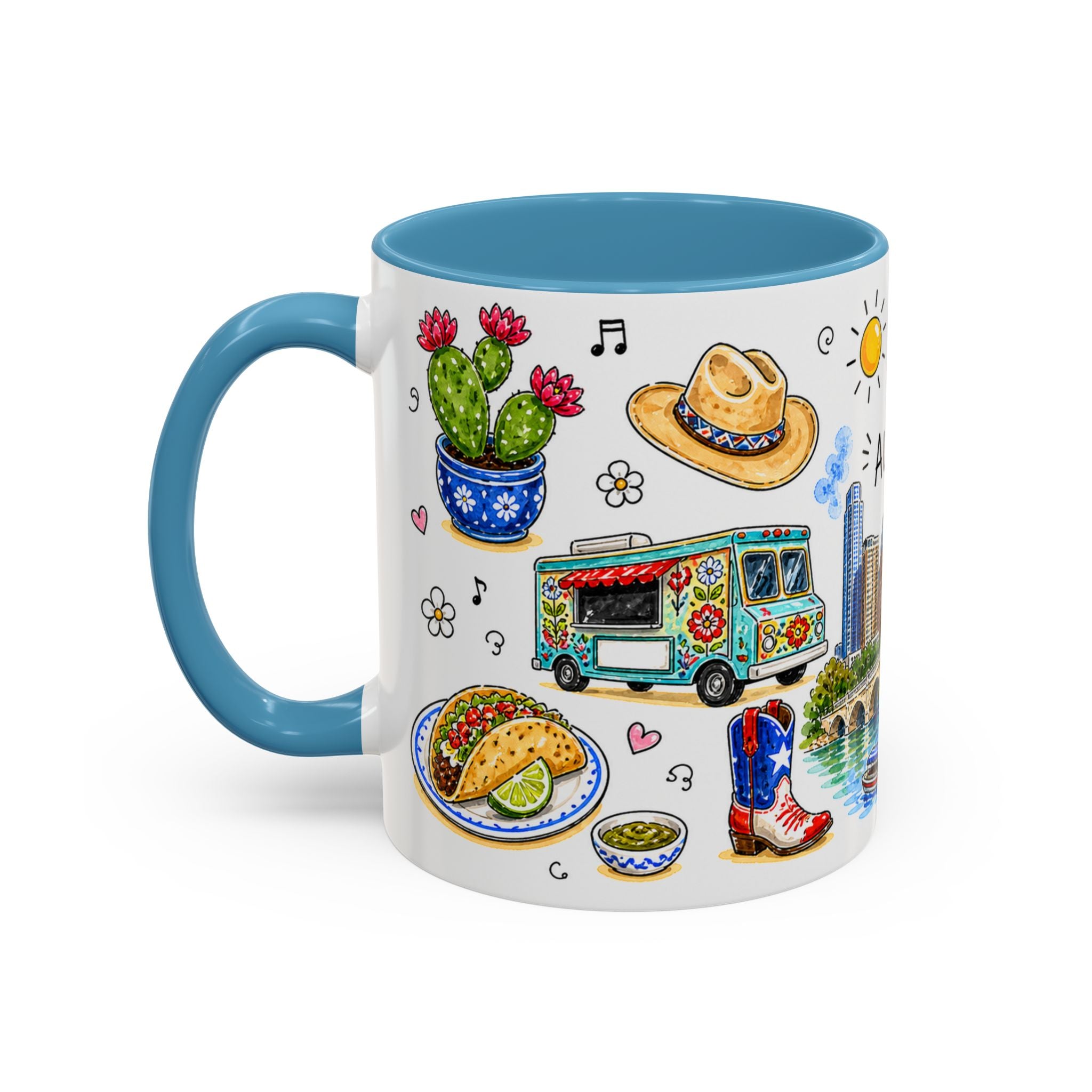 Austin Illustrated Travel Mug | City Souvenir Accent Coffee Mug | 11oz 15oz Ceramic Cup