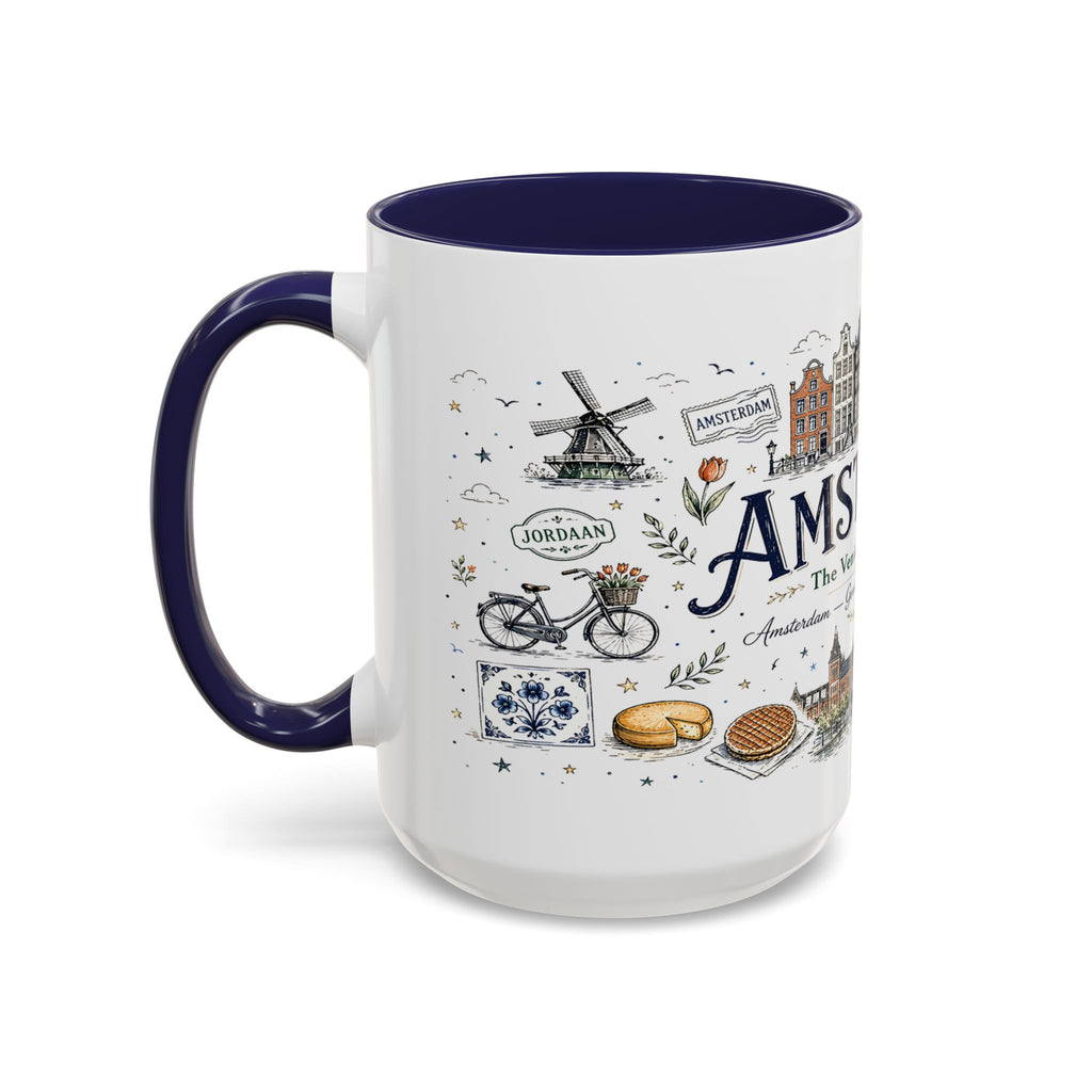 Amsterdam Coffee Mug | Netherlands Souvenir Travel Gift | Accent Color Ceramic 11oz 15oz