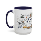 Amsterdam Coffee Mug | Netherlands Souvenir Travel Gift | Accent Color Ceramic 11oz 15oz