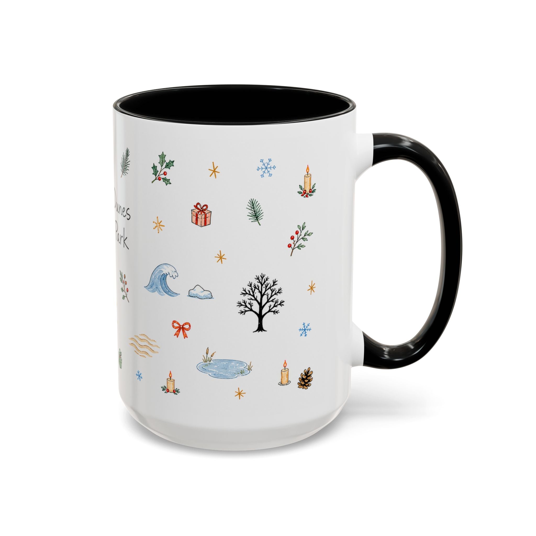 Indiana Dunes National Park Christmas Mug | Watercolor Travel Souvenir | Holiday Gift | Accent Ceramic Coffee Cup 11oz 15oz