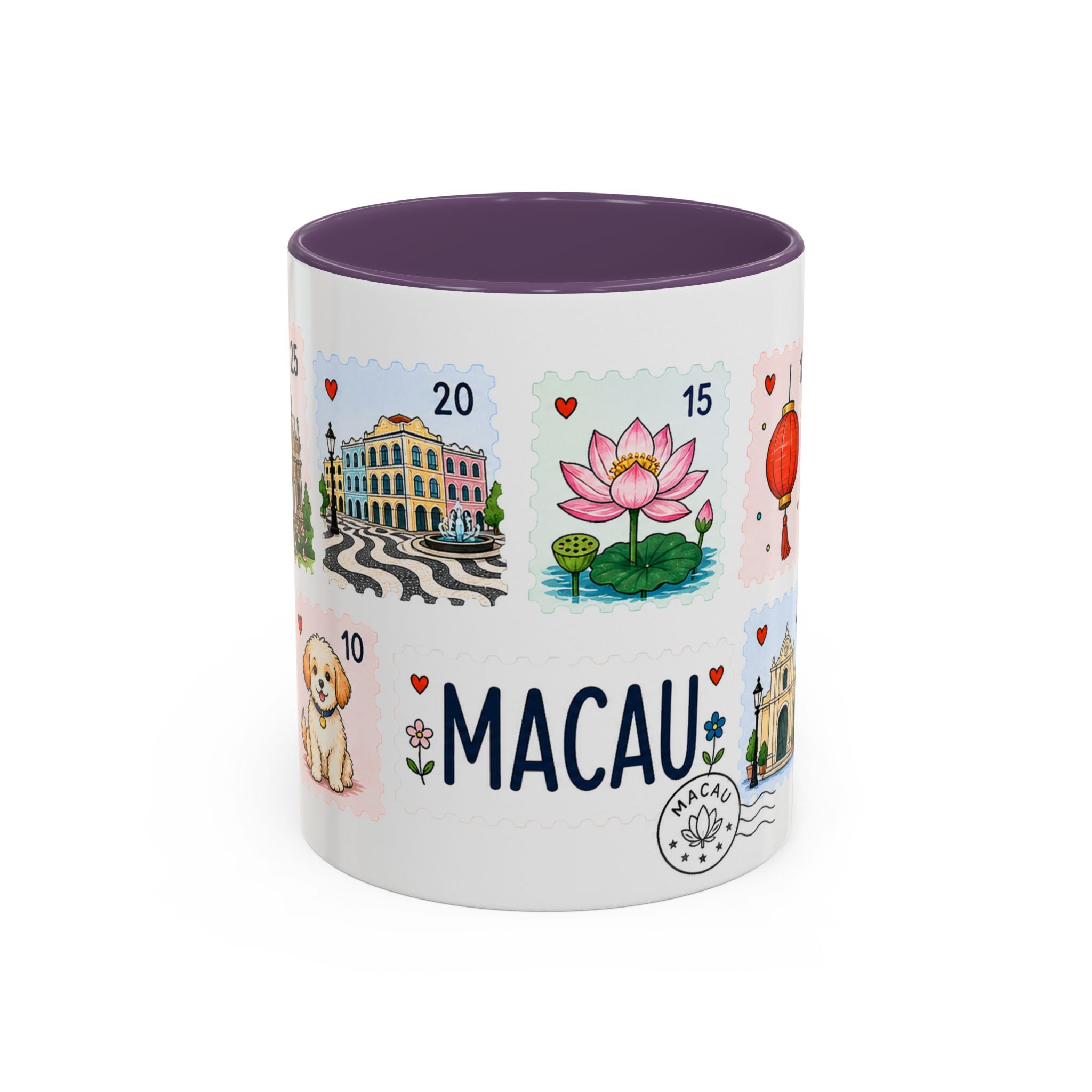Macau Coffee Mug | Postage Stamp Collage Mug | Travel Souvenir Accent Cup 11oz 15oz