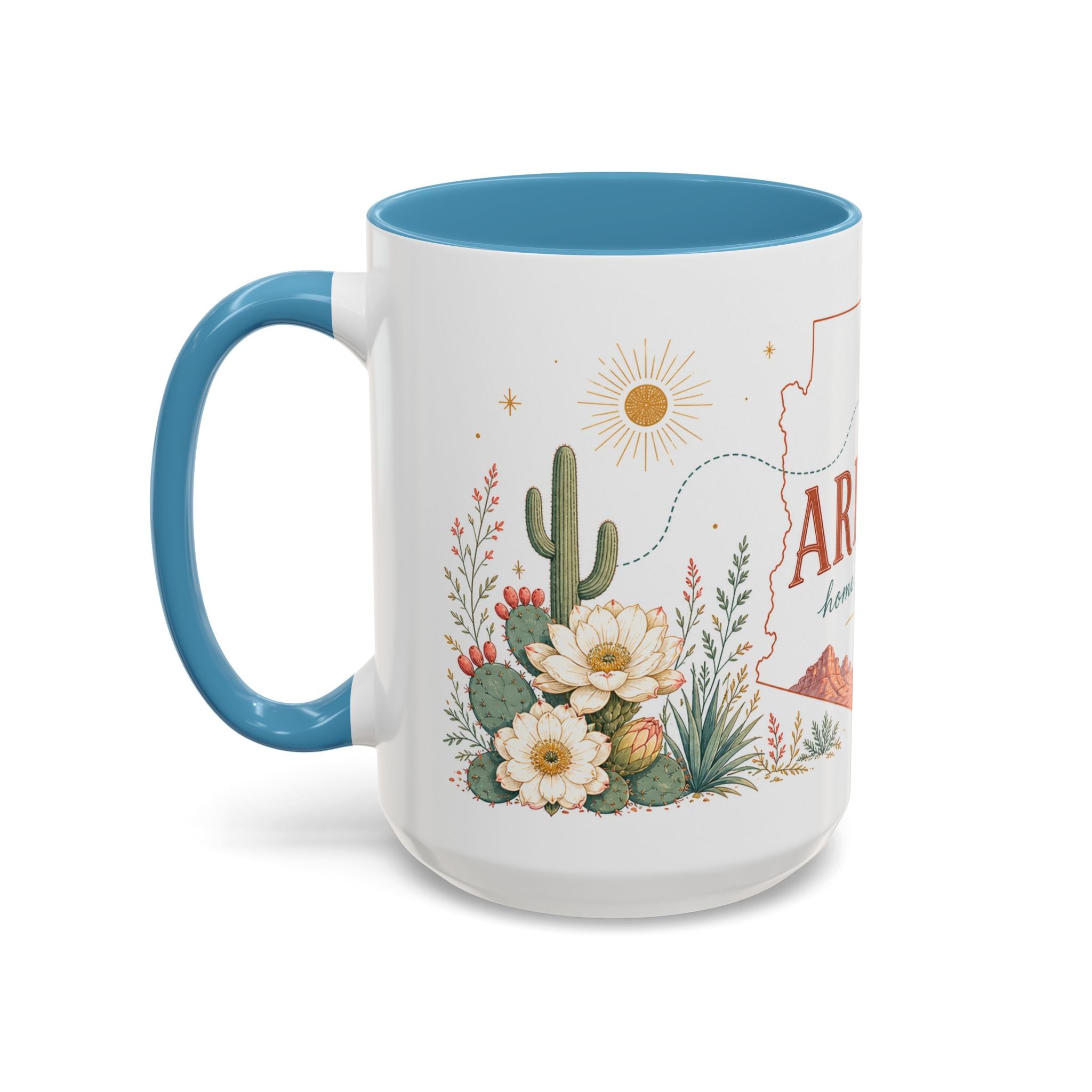 Arizona State Map Mug | Desert Landscape, Botanical Accents, Homesick Gift