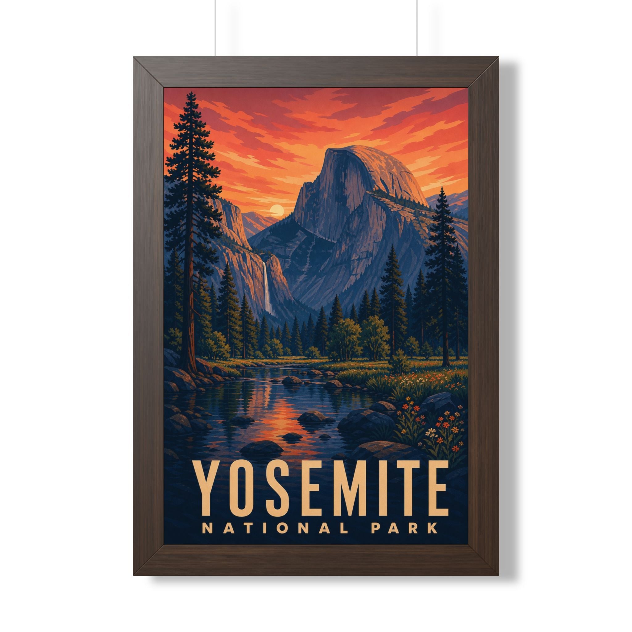 Yosemite National Park Framed Poster | Vintage Travel Wall Art | Black Walnut White Frame | 16x24 20x30