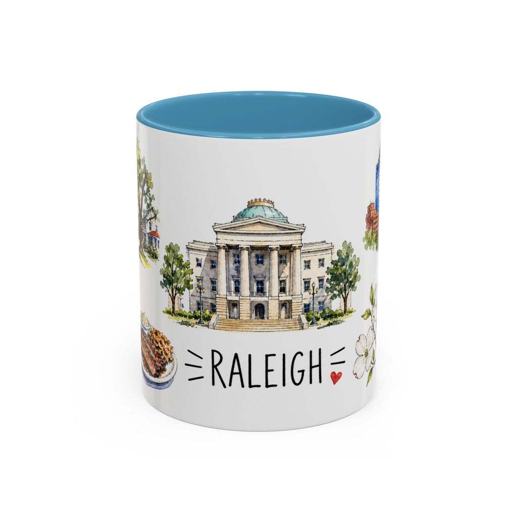 Raleigh Illustrated Travel Mug | City Souvenir Accent Coffee Mug | 11oz 15oz Ceramic Cup
