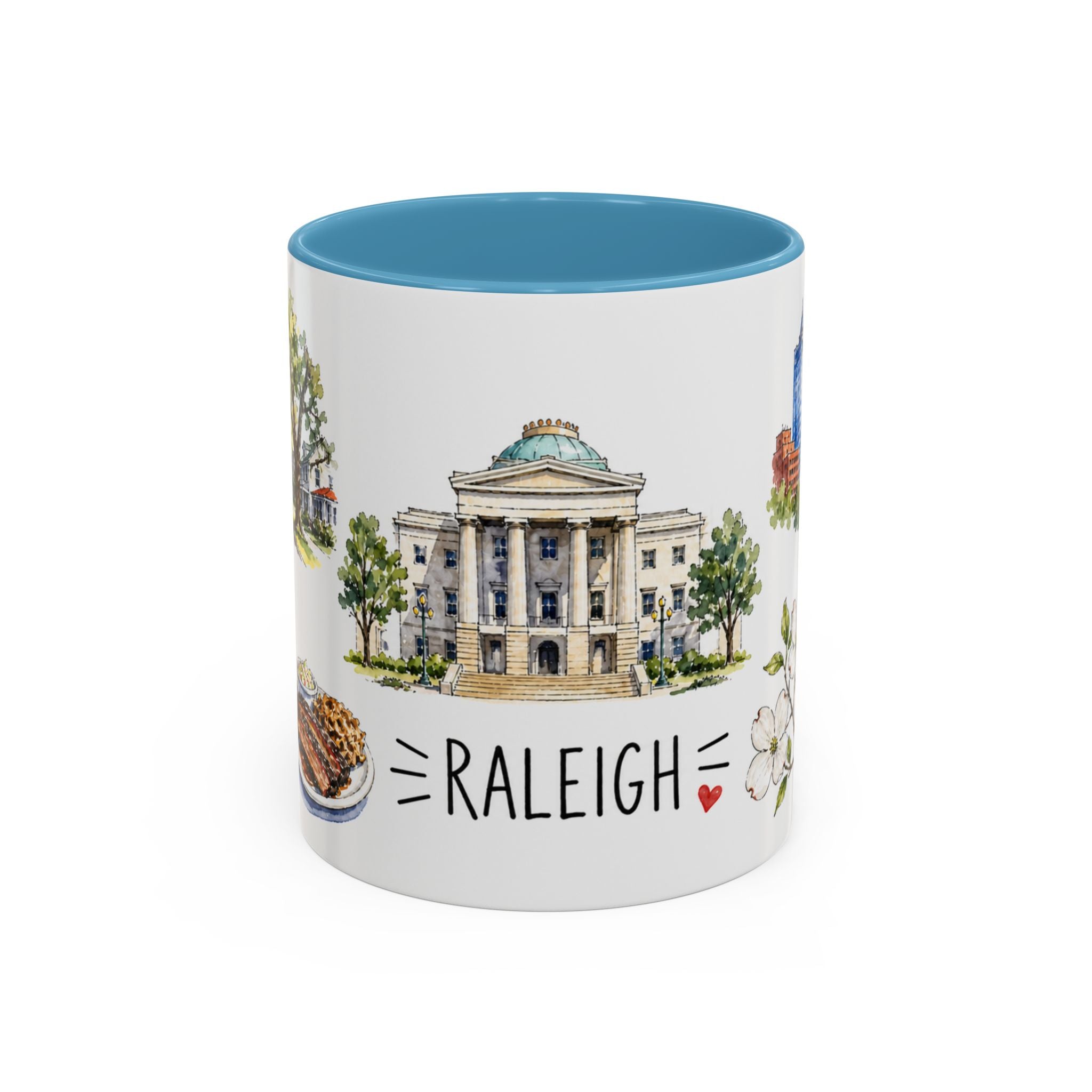 Raleigh Illustrated Travel Mug | City Souvenir Accent Coffee Mug | 11oz 15oz Ceramic Cup