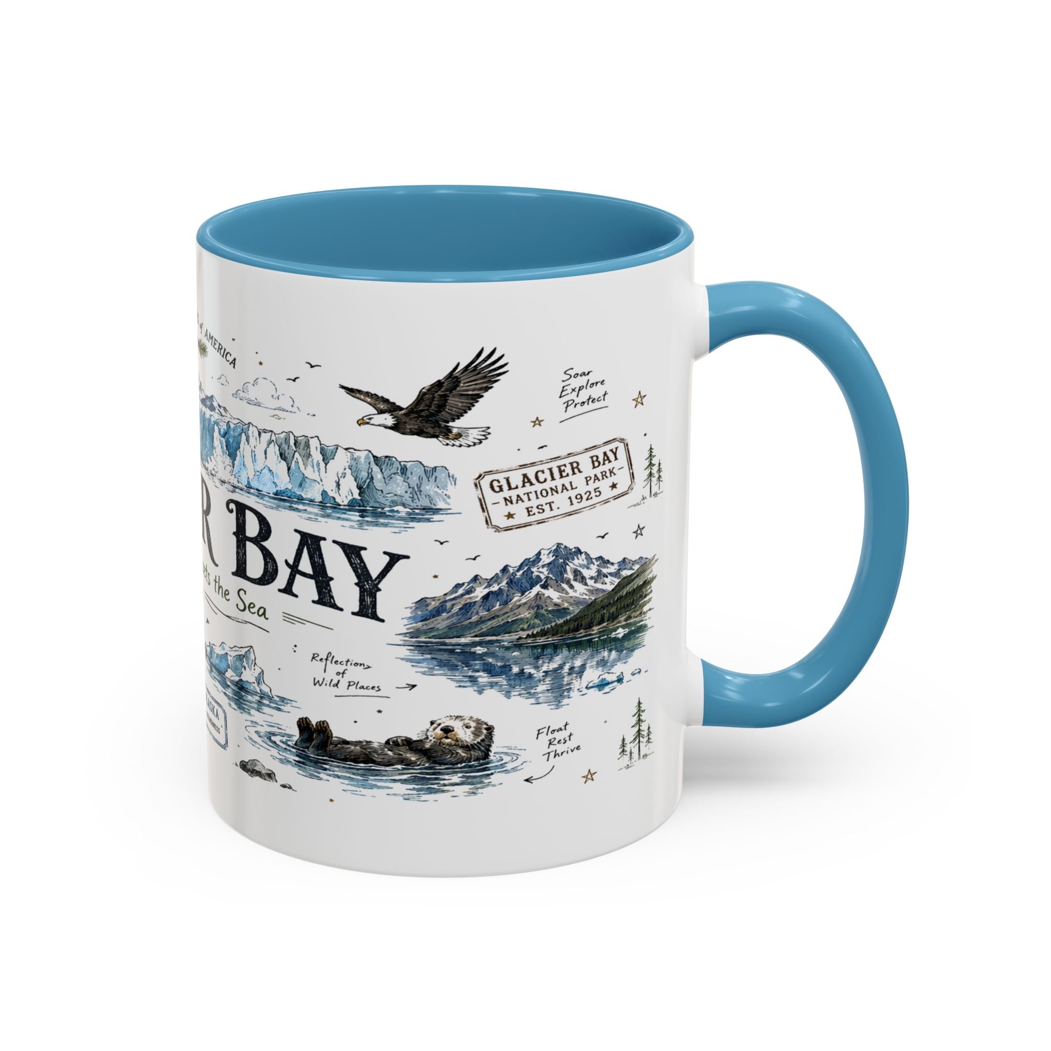 Glacier Bay National Park Coffee Mug | Alaska Wilderness Kayaking Gift | Accent Color Ceramic 11oz 15oz