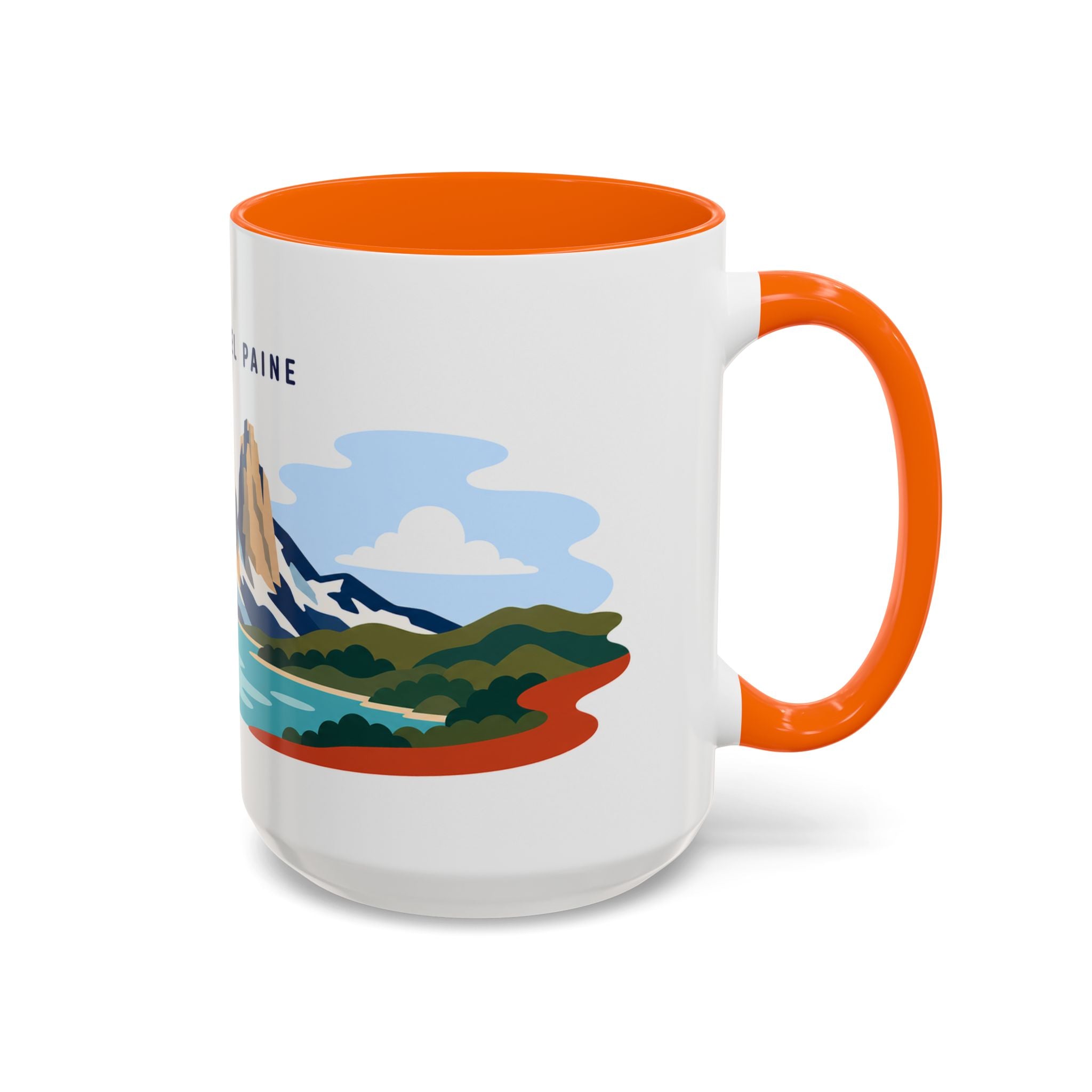Torres del Paine Coffee Mug | Travel Destination Souvenir Gift | Accent Color Ceramic 11oz 15oz