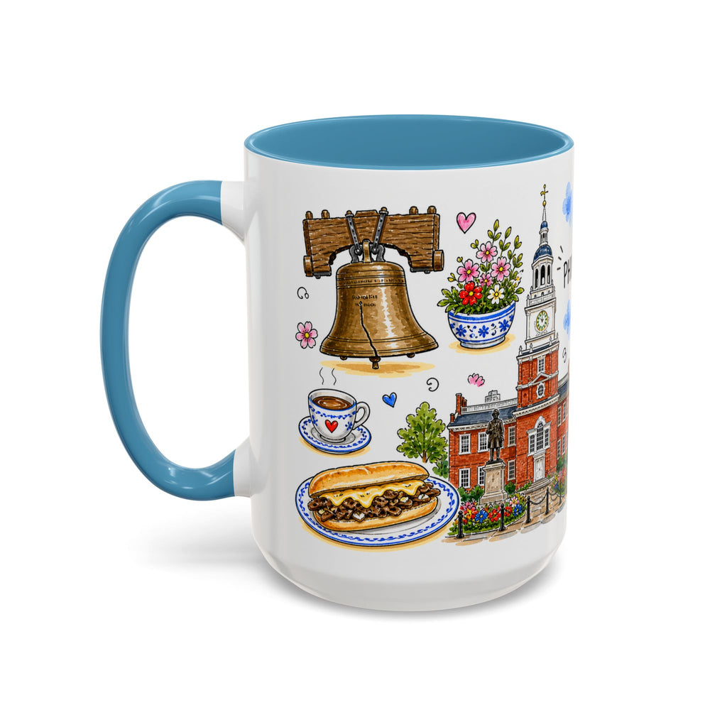 Philadelphia Illustrated Travel Mug | City Souvenir Accent Coffee Mug | 11oz 15oz Ceramic Cup