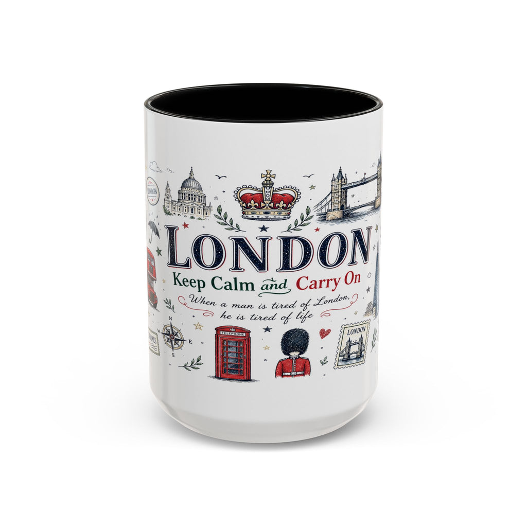 London Coffee Mug | England Souvenir Travel Gift | Accent Color Ceramic 11oz 15oz