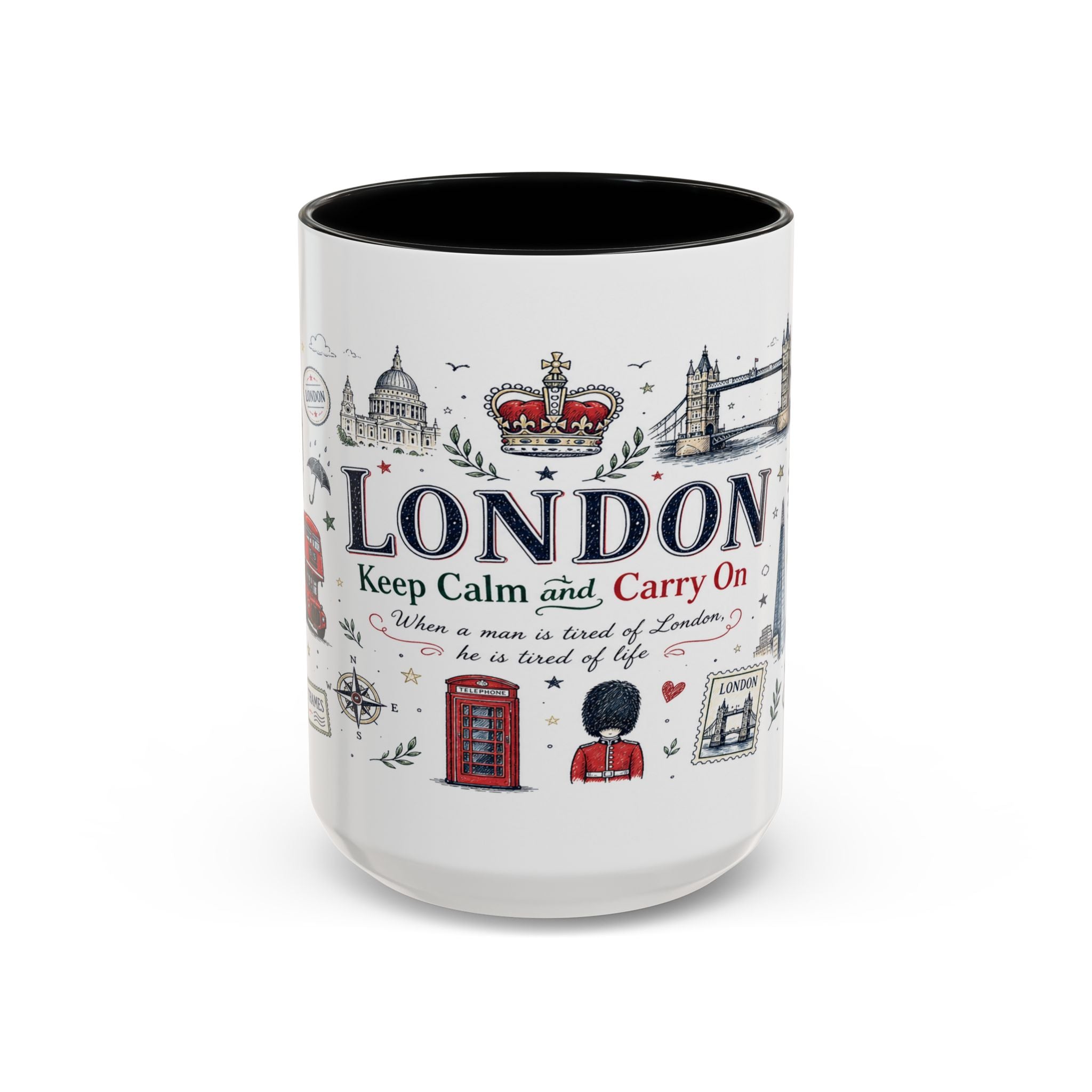 London Coffee Mug | England Souvenir Travel Gift | Accent Color Ceramic 11oz 15oz