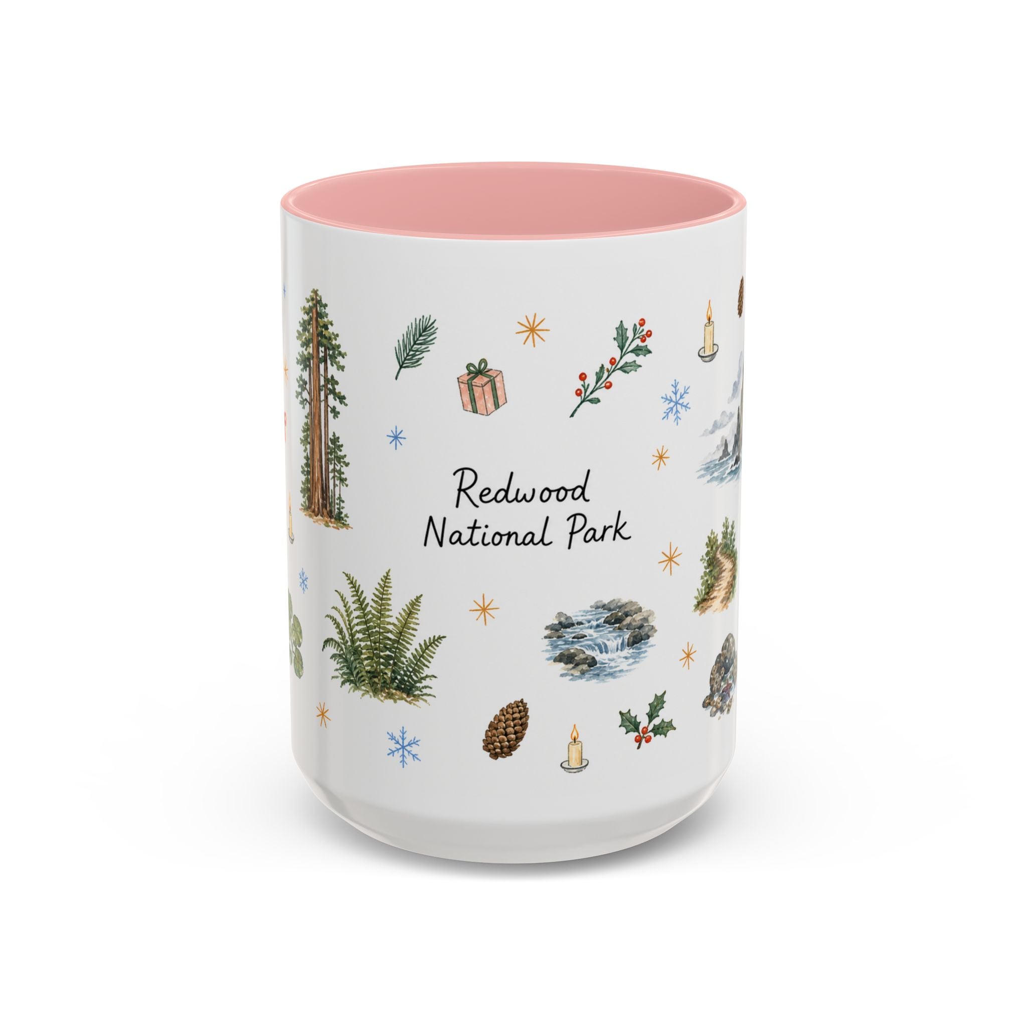 Redwood National Park Christmas Mug | Watercolor Travel Souvenir | Holiday Gift | Accent Ceramic Coffee Cup 11oz 15oz