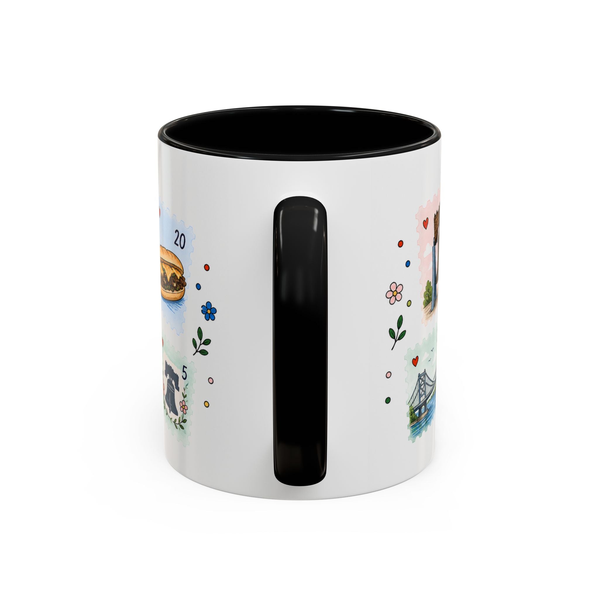Philadelphia Coffee Mug | Postage Stamp Collage Mug | Travel Souvenir Accent Cup 11oz 15oz