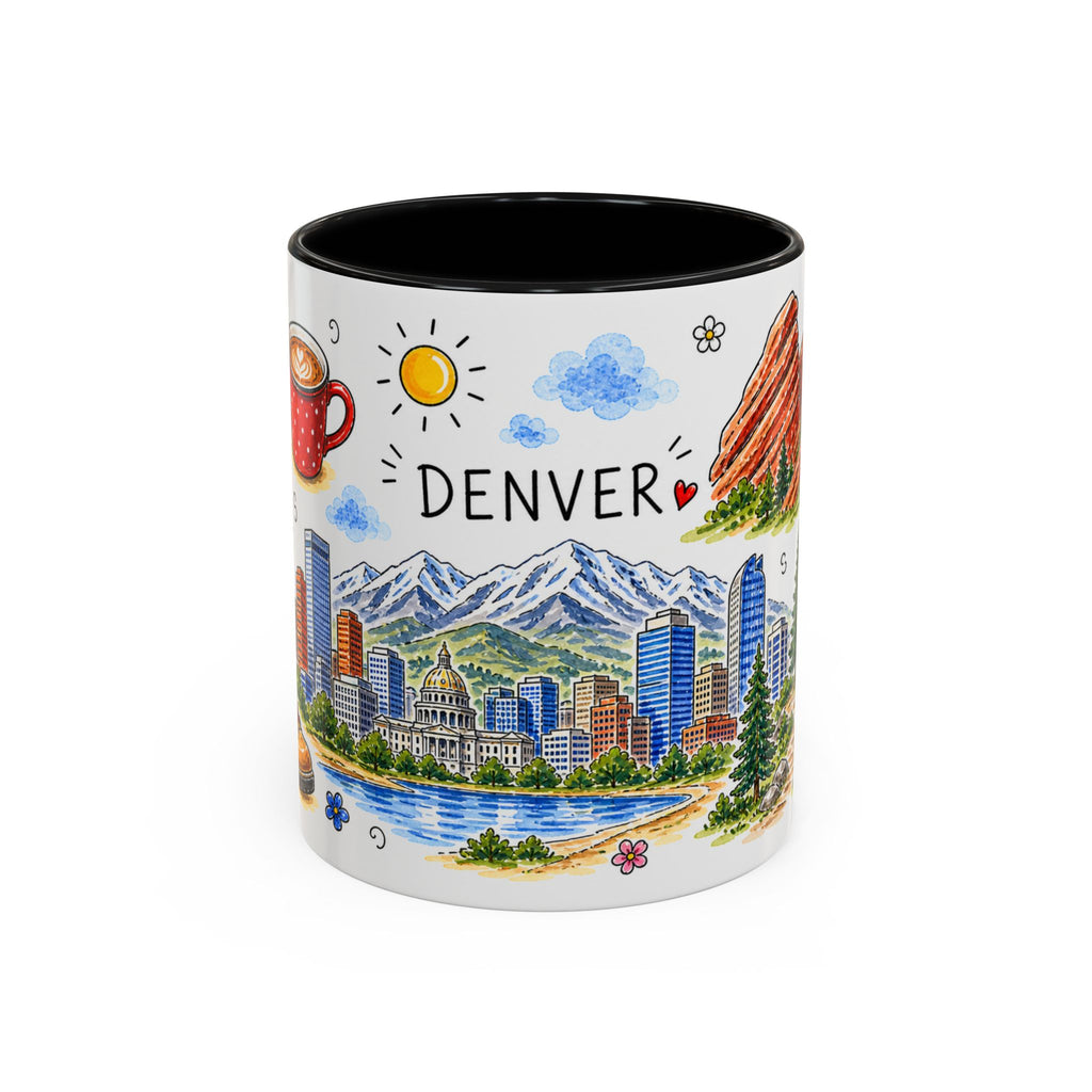 Denver Illustrated Travel Mug | City Souvenir Accent Coffee Mug | 11oz 15oz Ceramic Cup