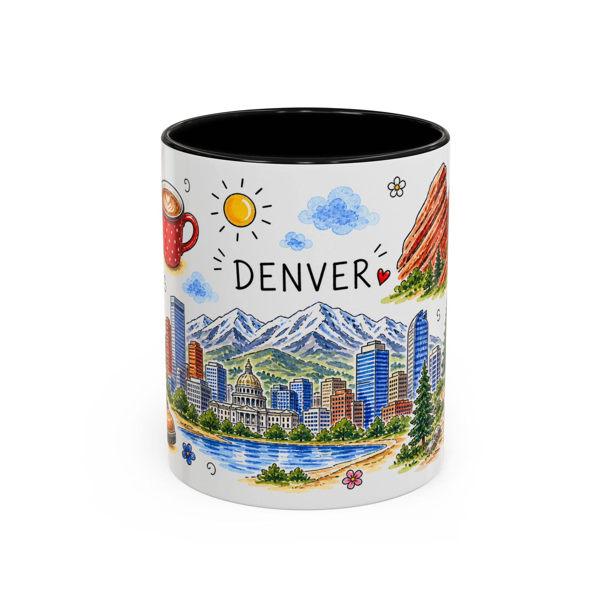 Denver Illustrated Travel Mug | City Souvenir Accent Coffee Mug | 11oz 15oz Ceramic Cup