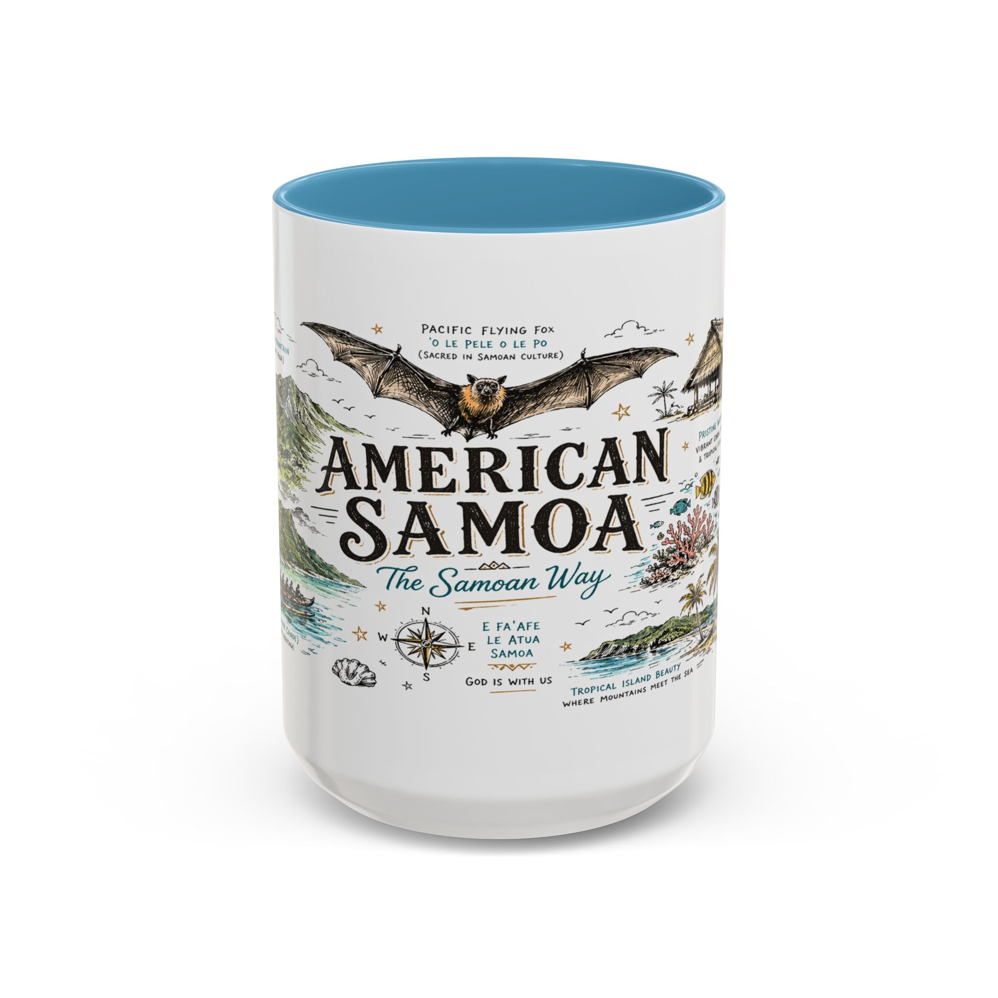 American Samoa National Park Coffee Mug | Pacific Island Rainforest Reef Gift | Accent Color Ceramic 11oz 15oz