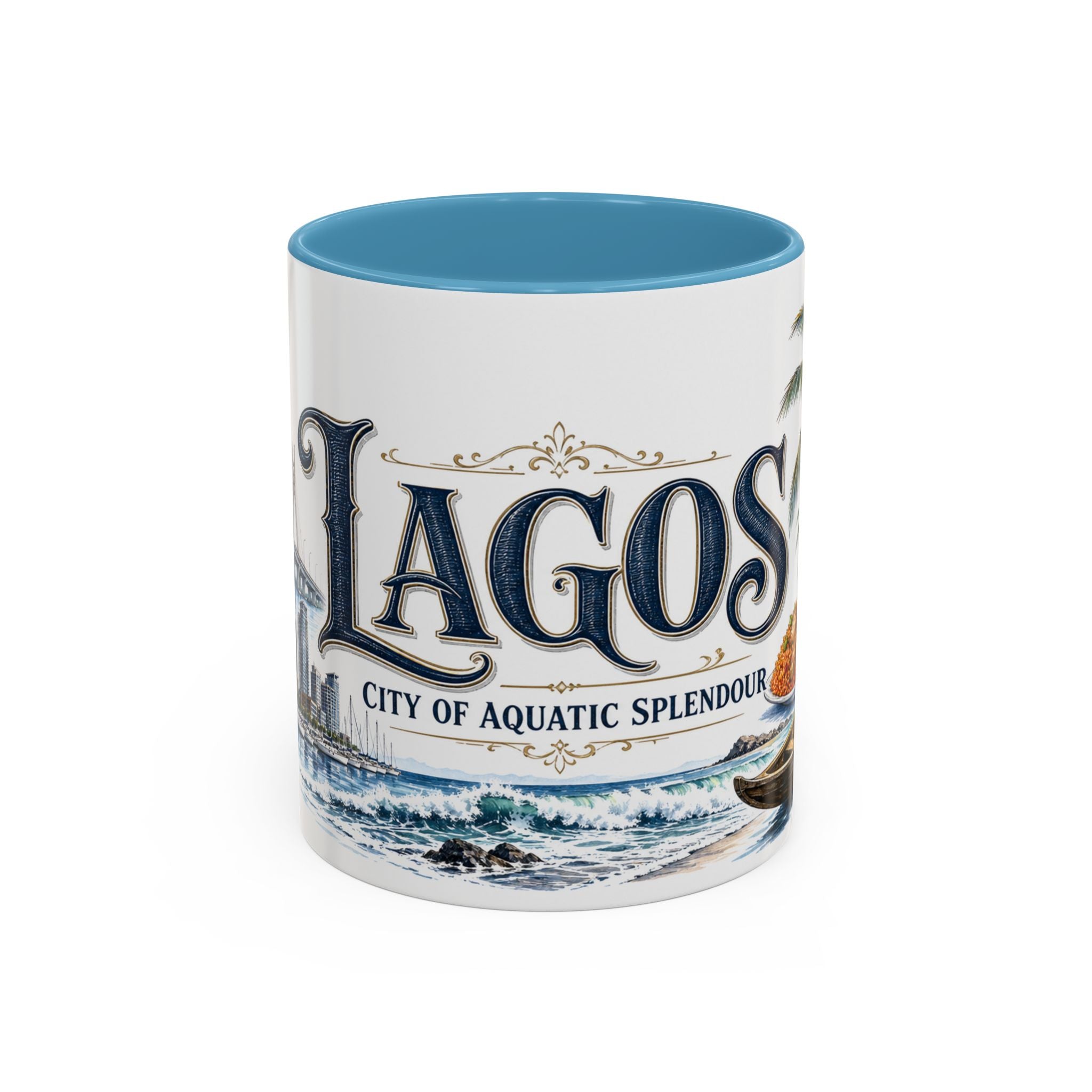 Lagos Coffee Mug | Nigeria Travel Souvenir | Vintage Illustrated City Gift | 11 oz 15 oz Accent Mug