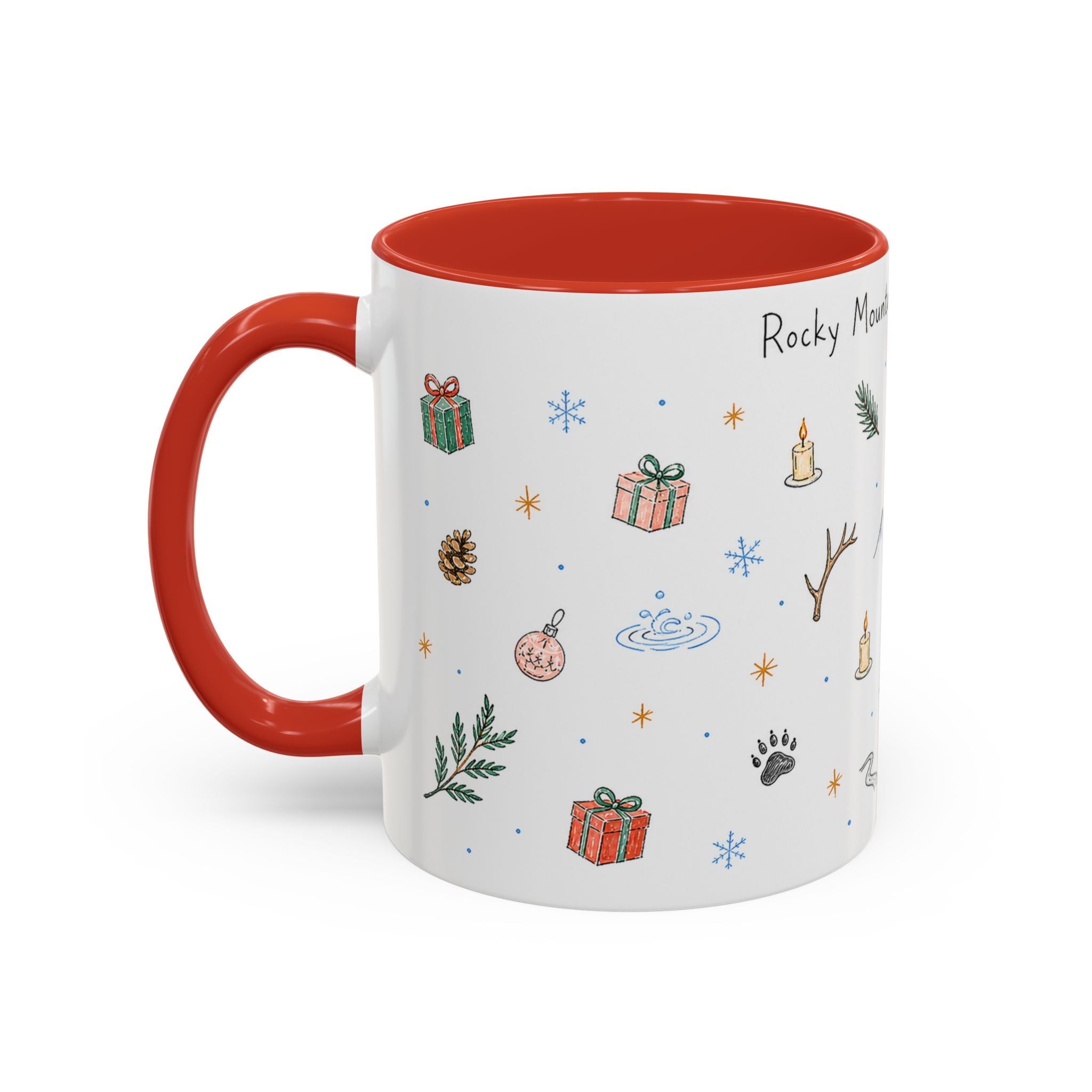 Rocky Mountain National Park Christmas Mug | Watercolor Travel Souvenir | Holiday Gift | Accent Ceramic Coffee Cup 11oz 15oz
