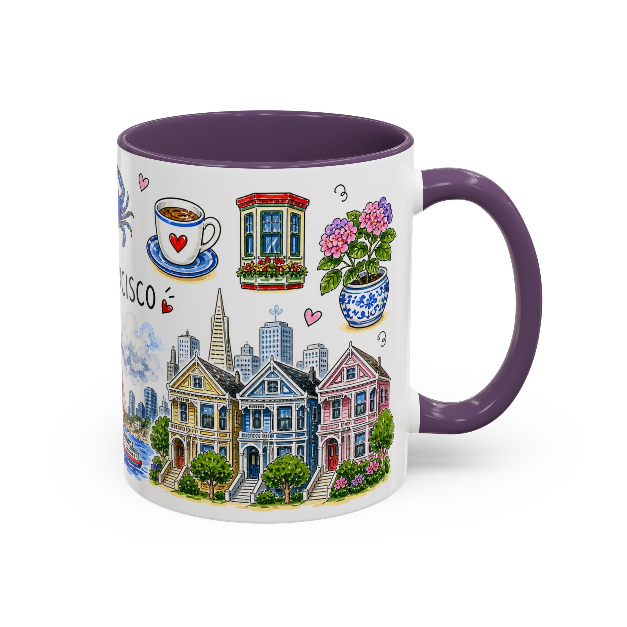 San Francisco Illustrated Travel Mug | City Souvenir Accent Coffee Mug | 11oz 15oz Ceramic Cup
