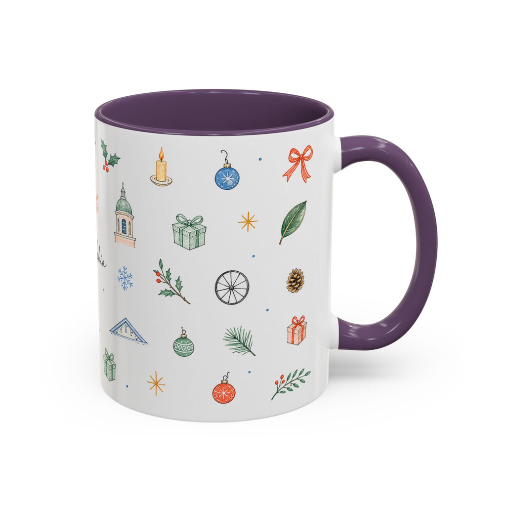 Philadelphia Christmas Mug | Watercolor Travel Souvenir | Holiday Gift | Accent Ceramic Coffee Cup 11oz 15oz