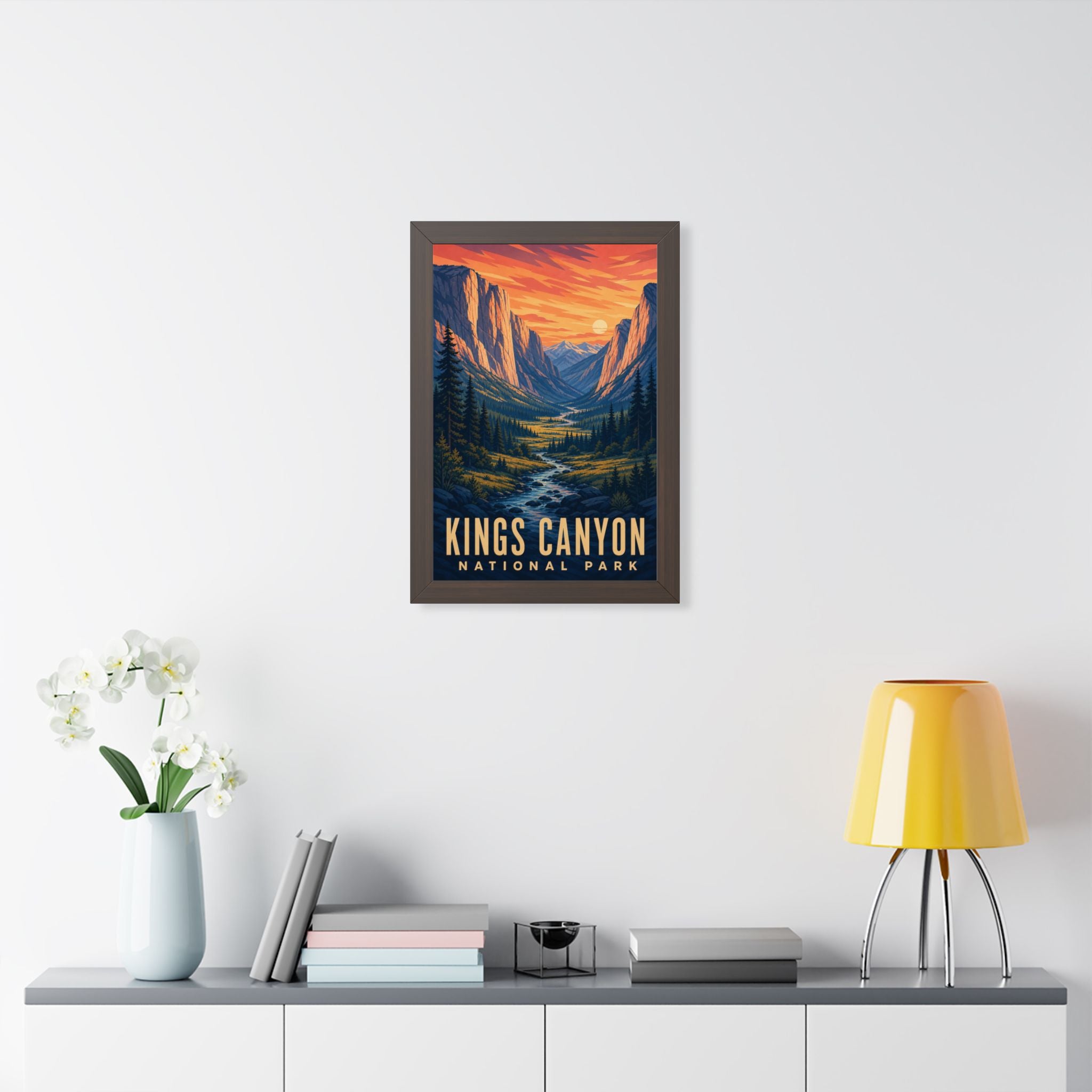 Kings Canyon National Park Framed Poster | Vintage Travel Wall Art | Black Walnut White Frame | 16x24 20x30