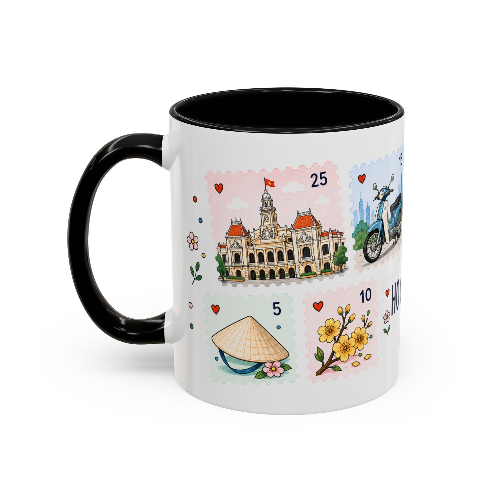 Ho Chi Minh City Coffee Mug | Postage Stamp Collage Mug | Travel Souvenir Accent Cup 11oz 15oz