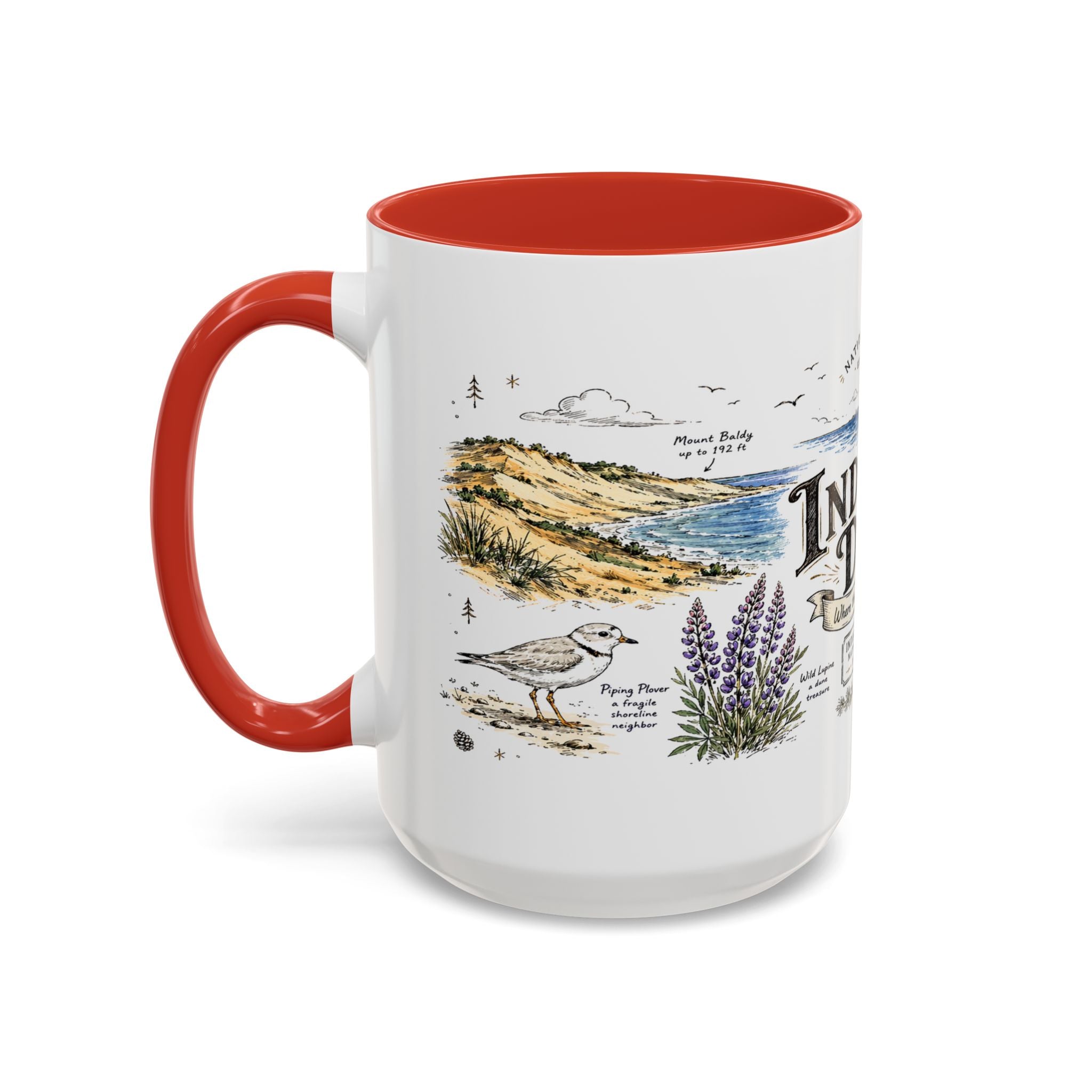 Indiana Dunes National Park Coffee Mug | Indiana Lake Michigan Beach Gift | Accent Color Ceramic 11oz 15oz