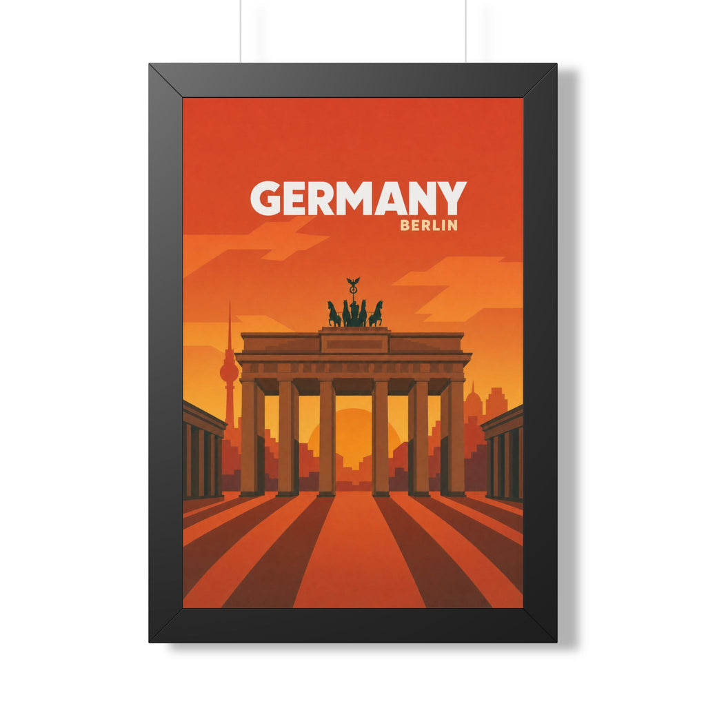 Berlin Germany Framed Poster | Vintage Travel Wall Art | Black Walnut White Frame | 16x24 20x30