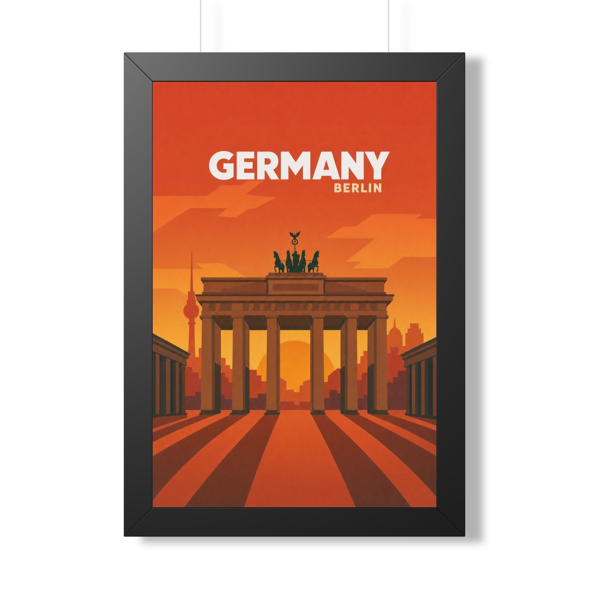Berlin Germany Framed Poster | Vintage Travel Wall Art | Black Walnut White Frame | 16x24 20x30