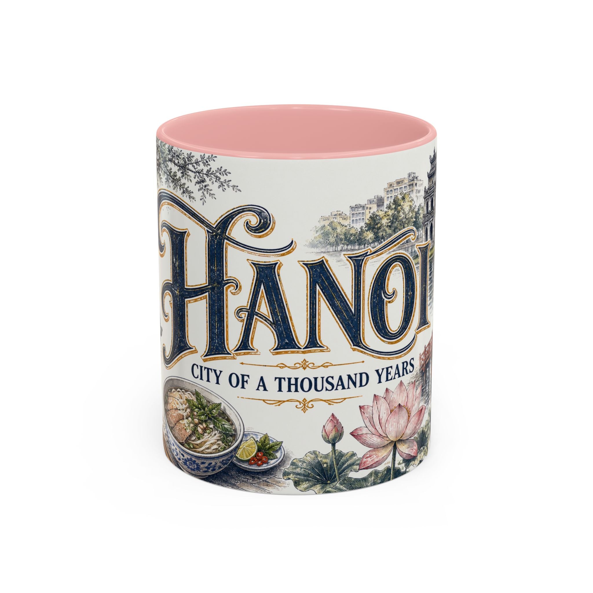 Hanoi Coffee Mug | Vietnam Travel Souvenir | Vintage Illustrated City Gift | 11 oz 15 oz Accent Mug