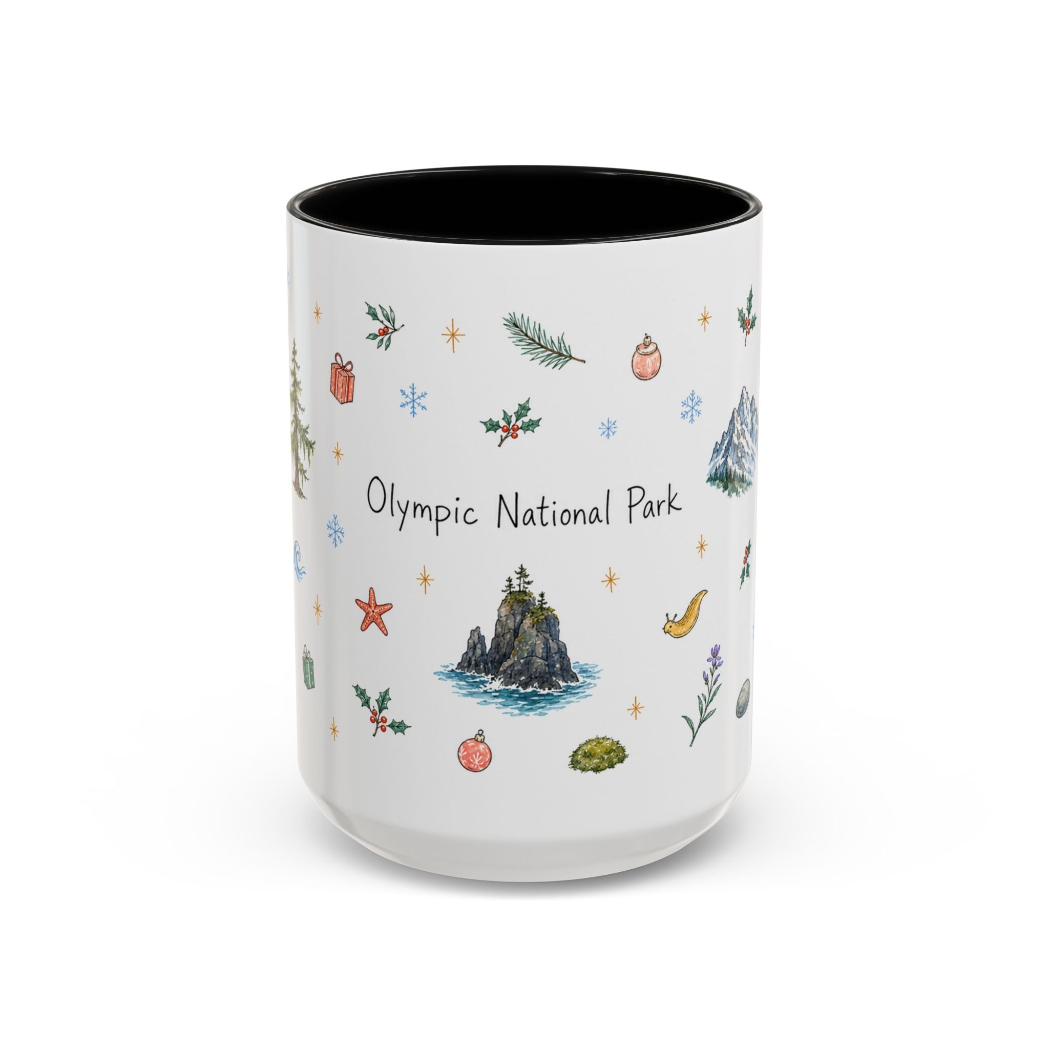 Olympic National Park Christmas Mug | Watercolor Travel Souvenir | Holiday Gift | Accent Ceramic Coffee Cup 11oz 15oz