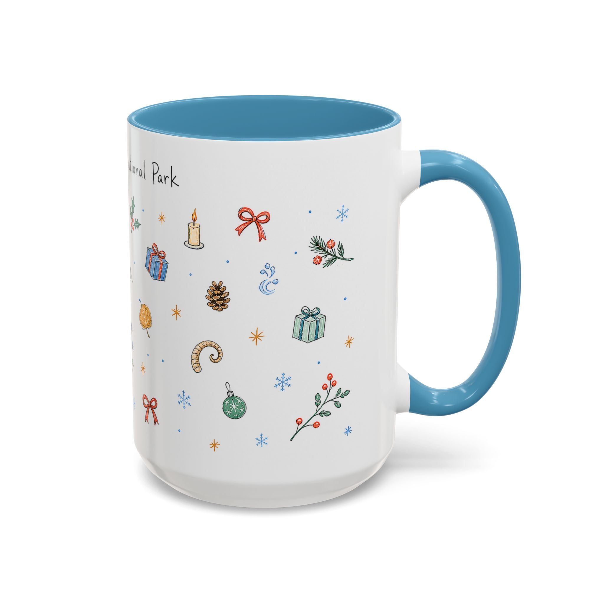 Rocky Mountain National Park Christmas Mug | Watercolor Travel Souvenir | Holiday Gift | Accent Ceramic Coffee Cup 11oz 15oz