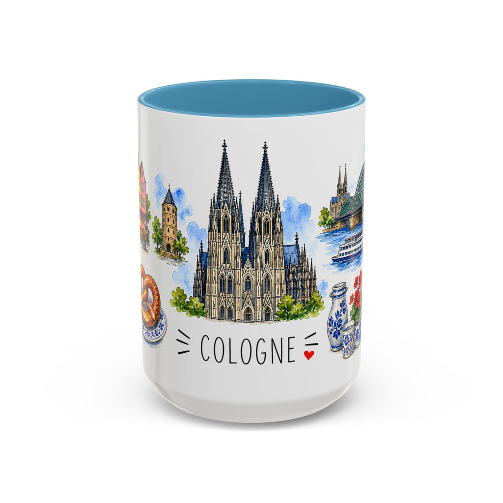 Cologne Illustrated Travel Mug | City Souvenir Accent Coffee Mug | 11oz 15oz Ceramic Cup