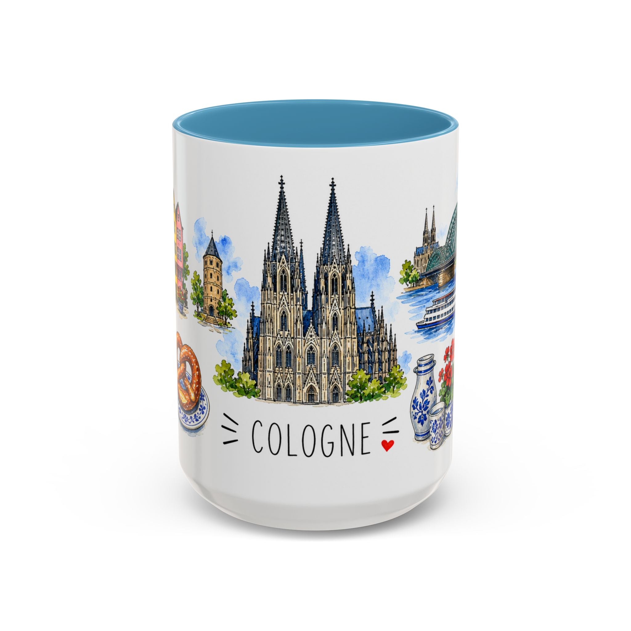 Cologne Illustrated Travel Mug | City Souvenir Accent Coffee Mug | 11oz 15oz Ceramic Cup