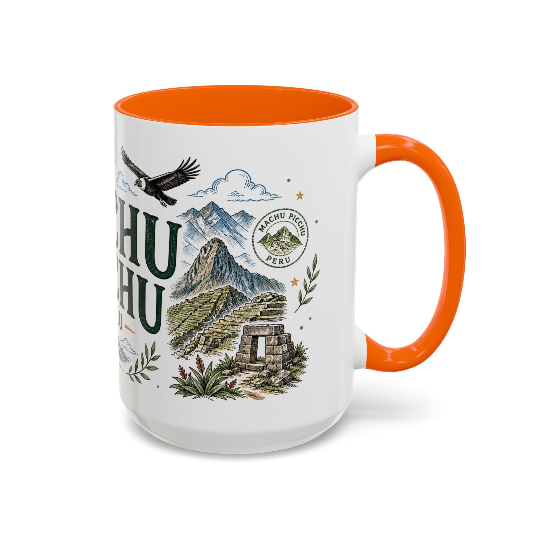 Machu Picchu Coffee Mug | Travel Destination Souvenir Gift | Accent Color Ceramic 11oz 15oz