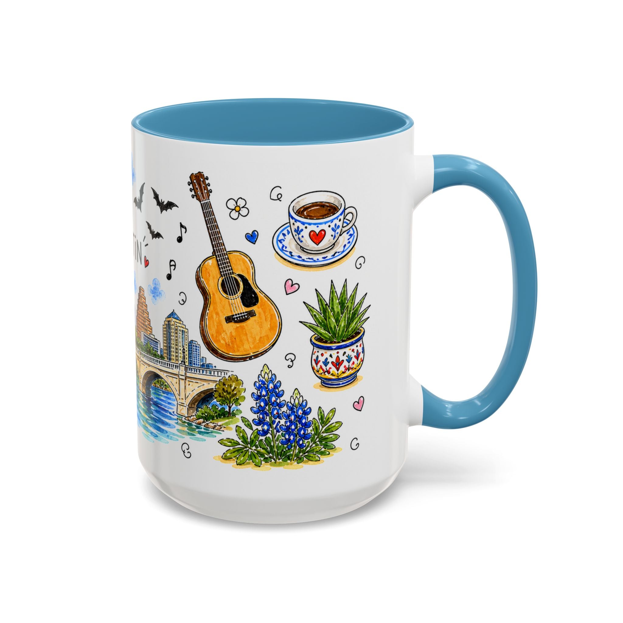Austin Illustrated Travel Mug | City Souvenir Accent Coffee Mug | 11oz 15oz Ceramic Cup