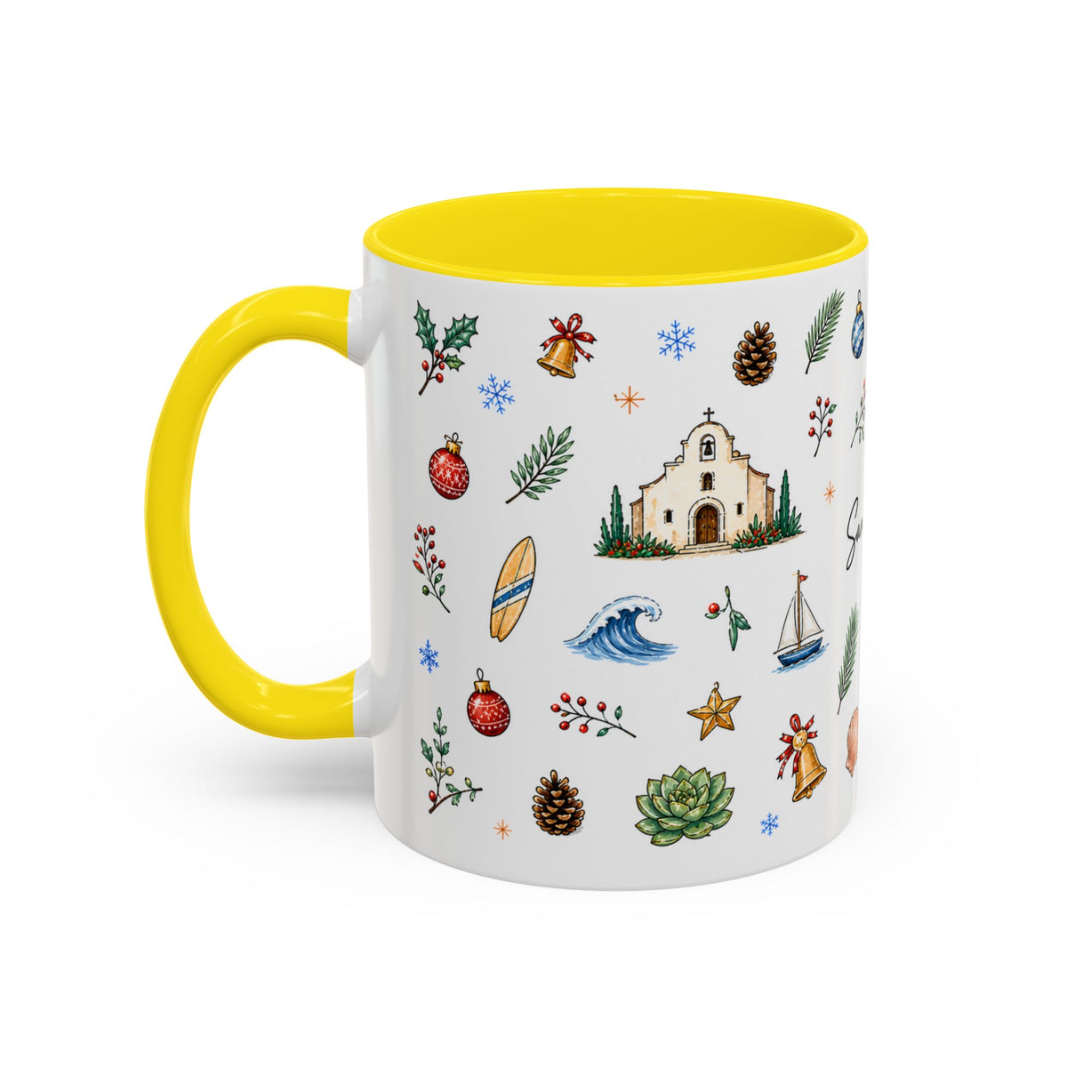 San Diego Christmas Mug | Watercolor City Souvenir, Holiday Travel Gift (11oz/15oz)