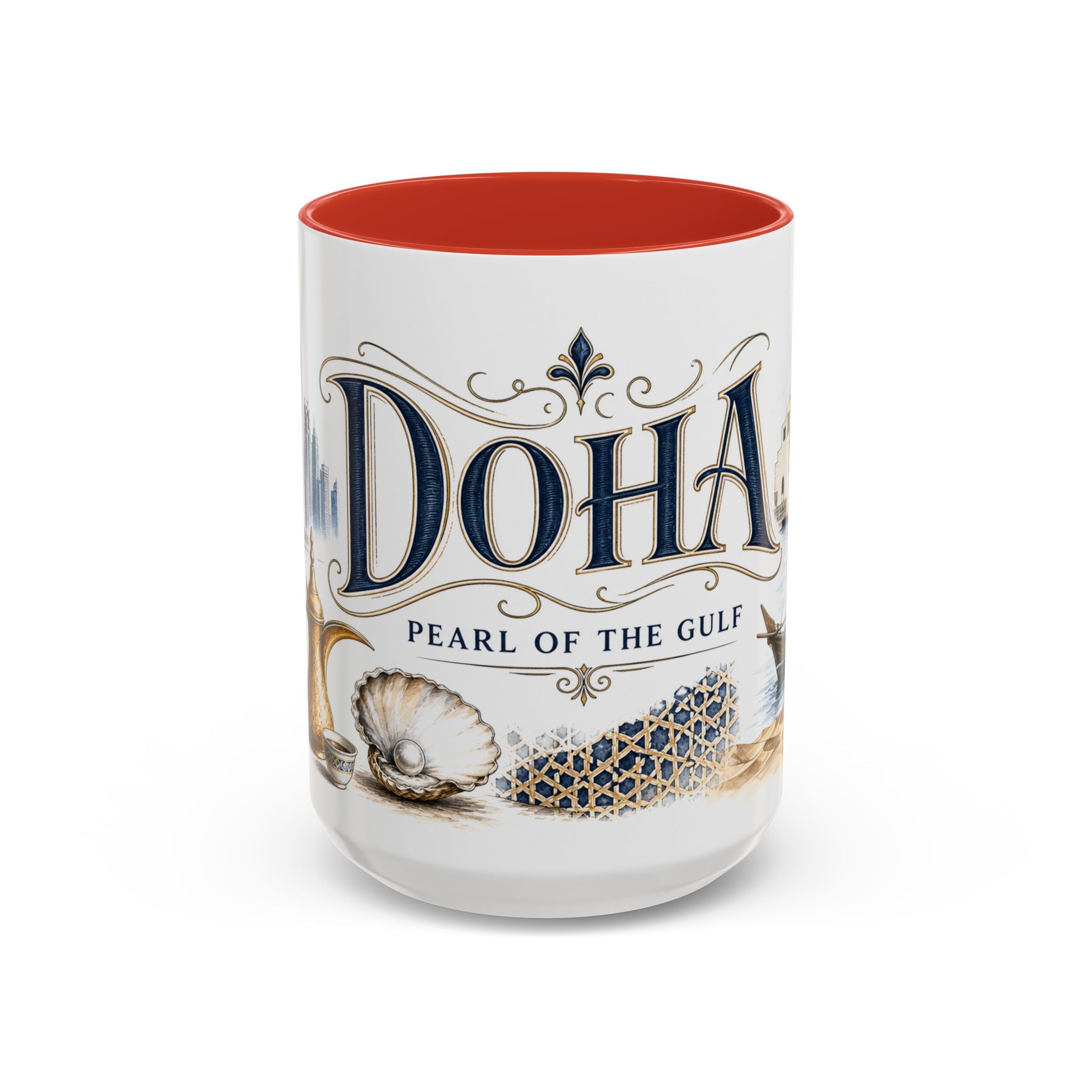 Doha Coffee Mug | Qatar Travel Souvenir | Vintage Illustrated City Gift | 11 oz 15 oz Accent Mug