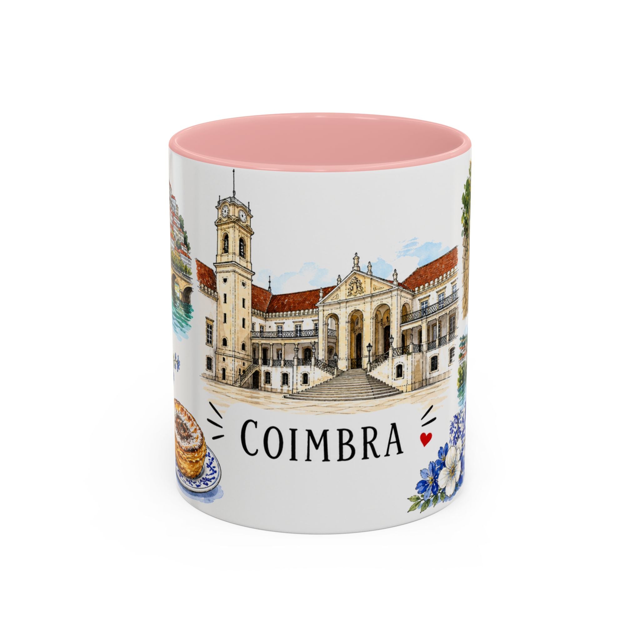 Coimbra Illustrated Travel Mug | City Souvenir Accent Coffee Mug | 11oz 15oz Ceramic Cup
