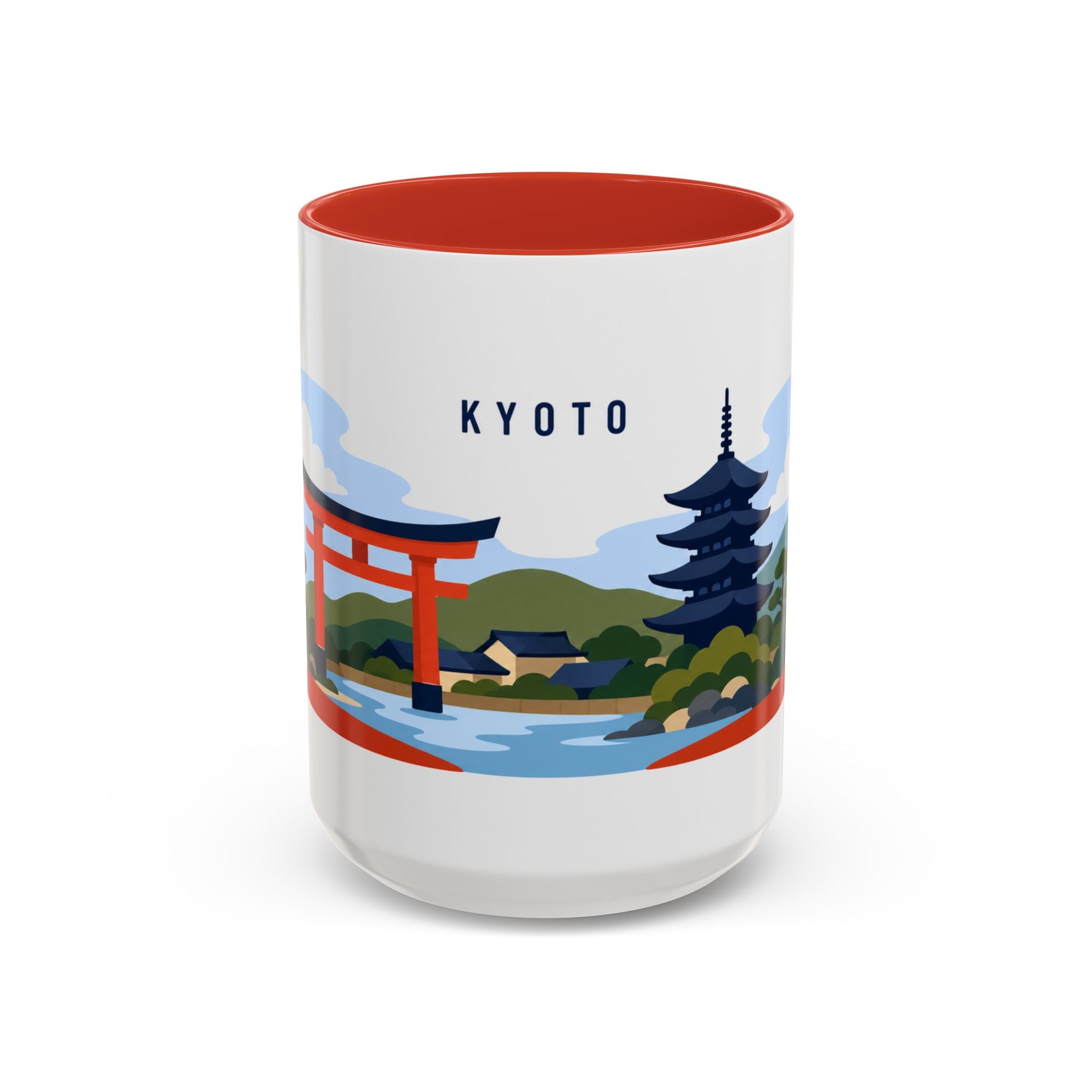 Kyoto Coffee Mug | Travel Destination Souvenir Gift | Accent Color Ceramic 11oz 15oz