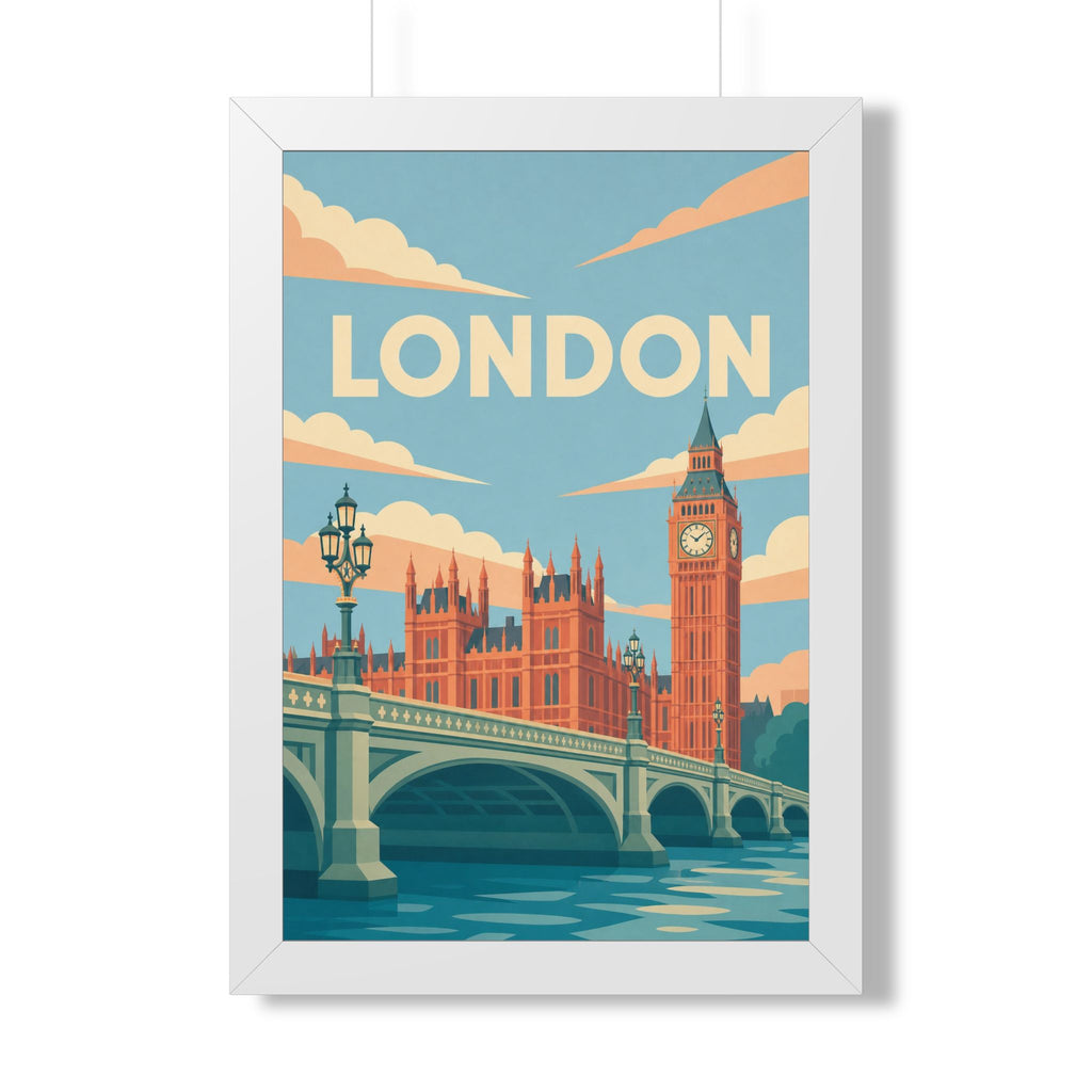 London Westminster United Kingdom Framed Poster | Vintage Travel Wall Art | Black Walnut White Frame | 16x24 20x30