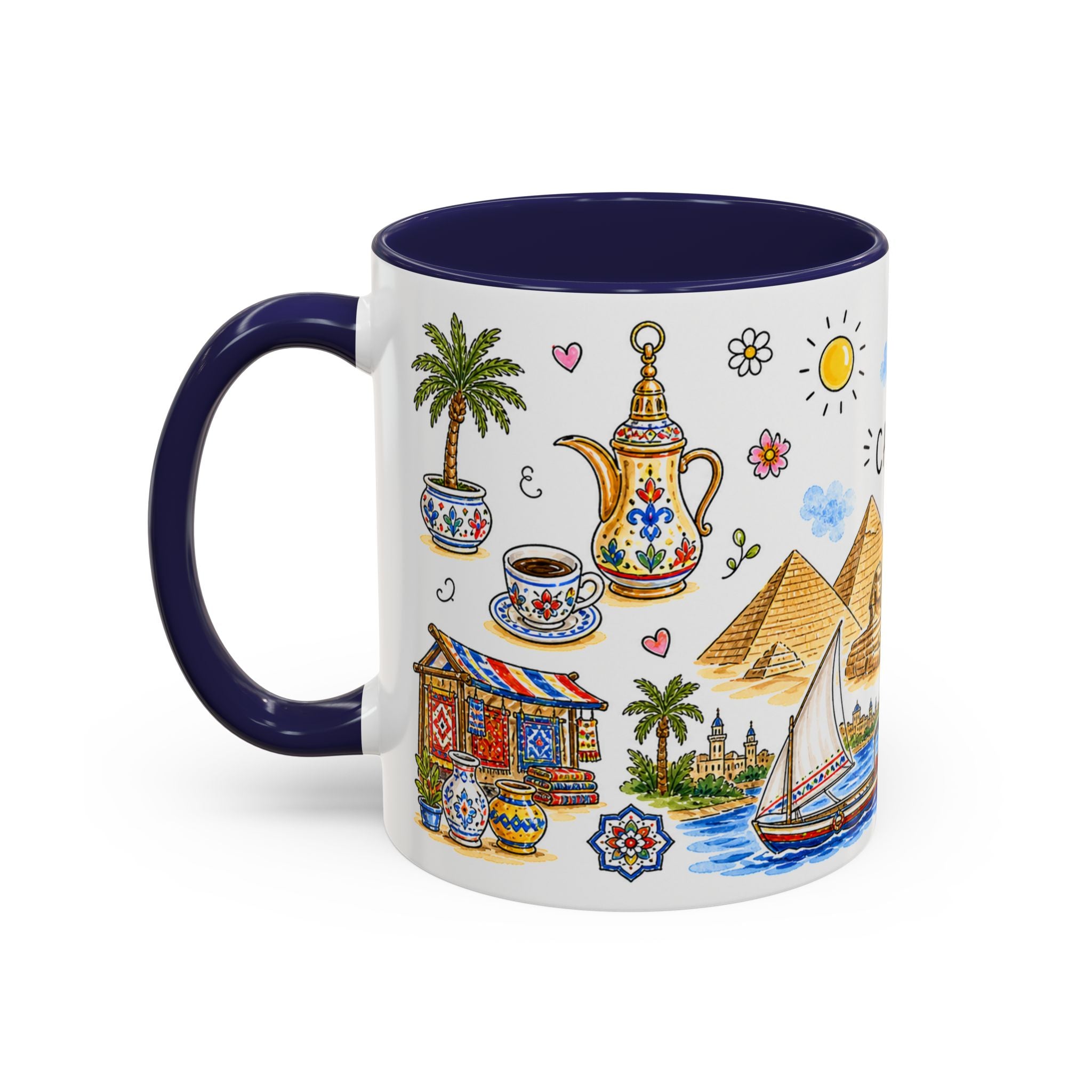 Cairo Illustrated Travel Mug | City Souvenir Accent Coffee Mug | 11oz 15oz Ceramic Cup