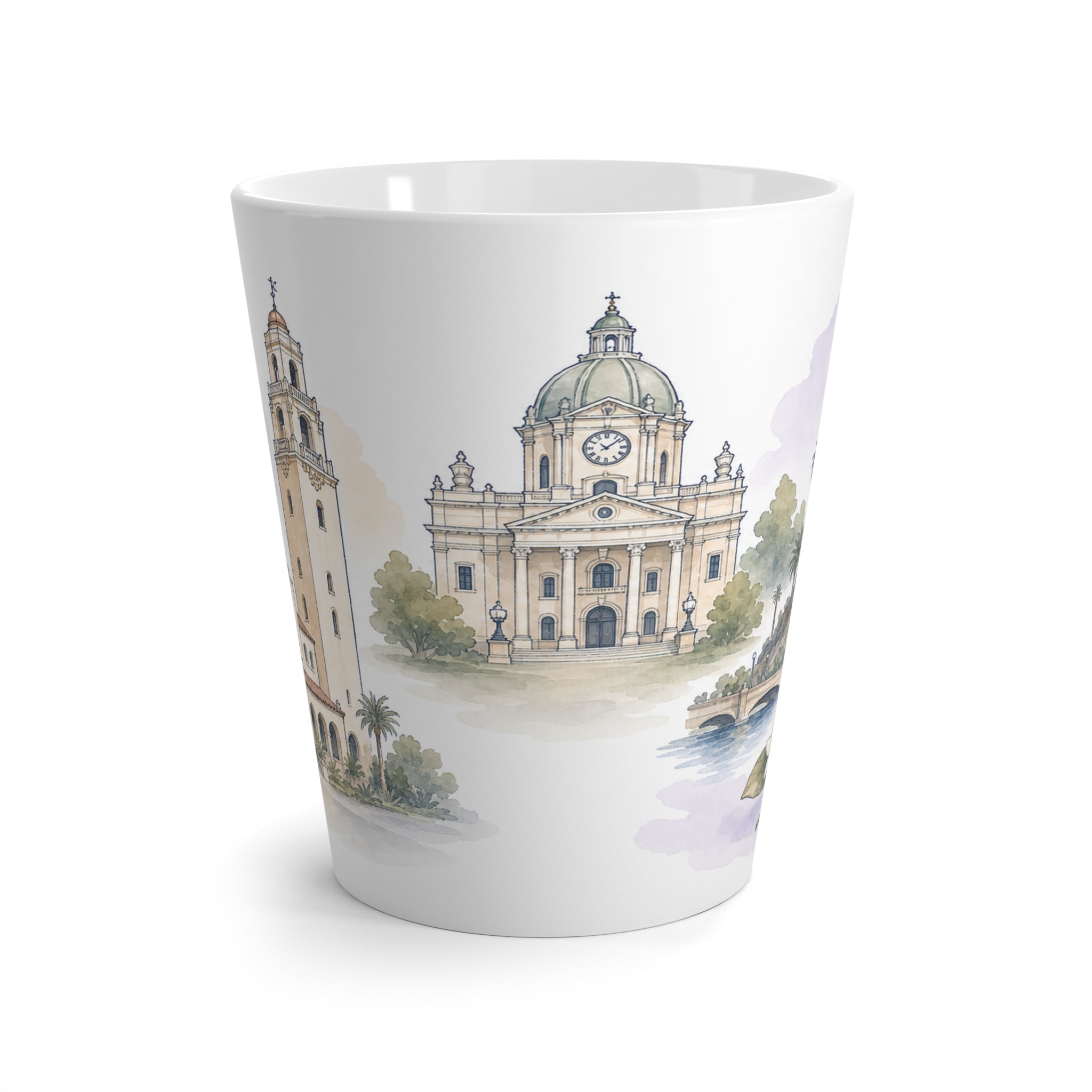 Riverside Latte Mug | Watercolor City Travel Mug | 12 oz Ceramic Souvenir Gift