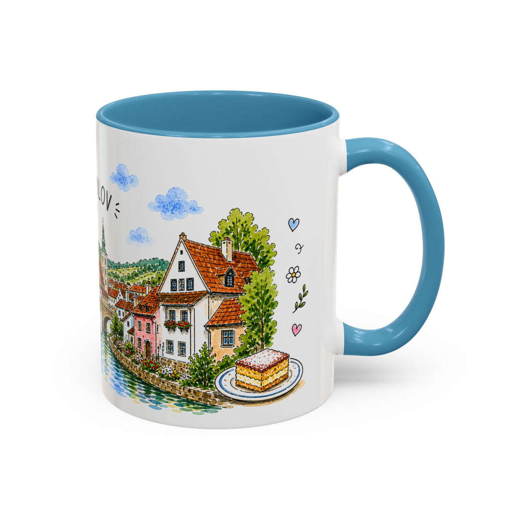 Cesky Krumlov Illustrated Travel Mug | Czechia Souvenir Accent Coffee Mug | 11oz 15oz Ceramic Cup